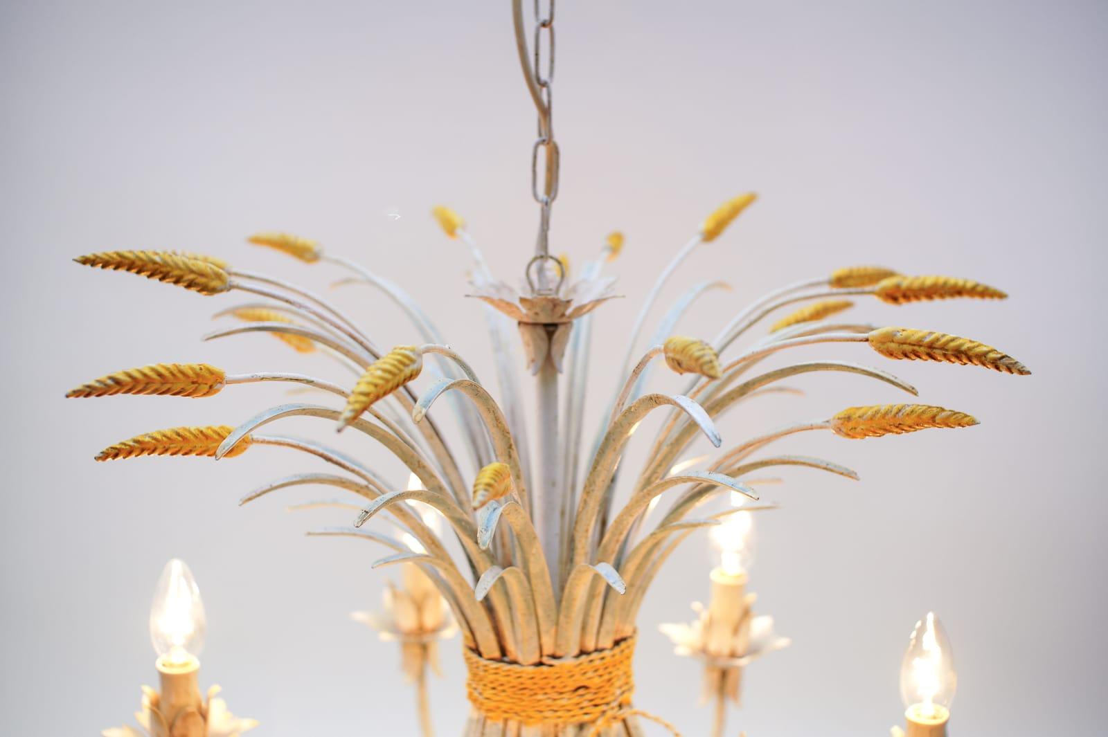 Huge Beautiful Hand Painted Wheat Sheaf Hanging Lamp, 1960s, Italy 6