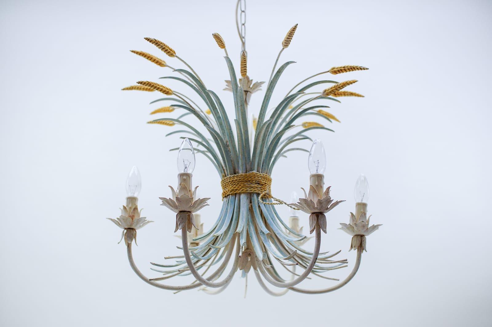 Huge Beautiful Hand Painted Wheat Sheaf Hanging Lamp, 1960s, Italy In Good Condition In Nürnberg, Bayern