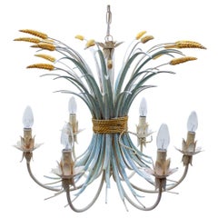 Huge Beautiful Hand Painted Wheat Sheaf Hanging Lamp, 1960s, Italy