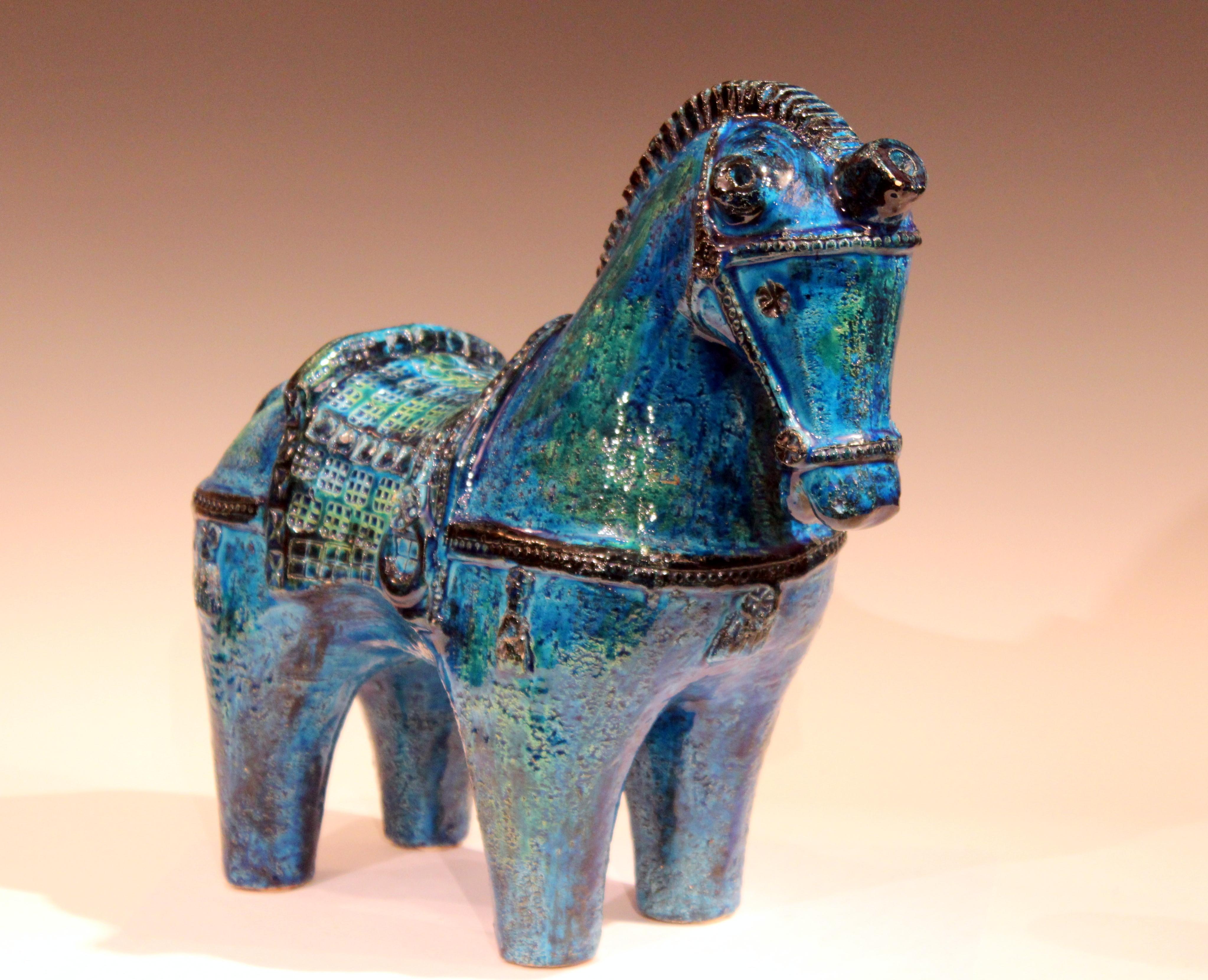 Mid-Century Modern Huge Bitossi Rimini Blue Horse Italian Londi Pottery Raymor Figure Sculpture