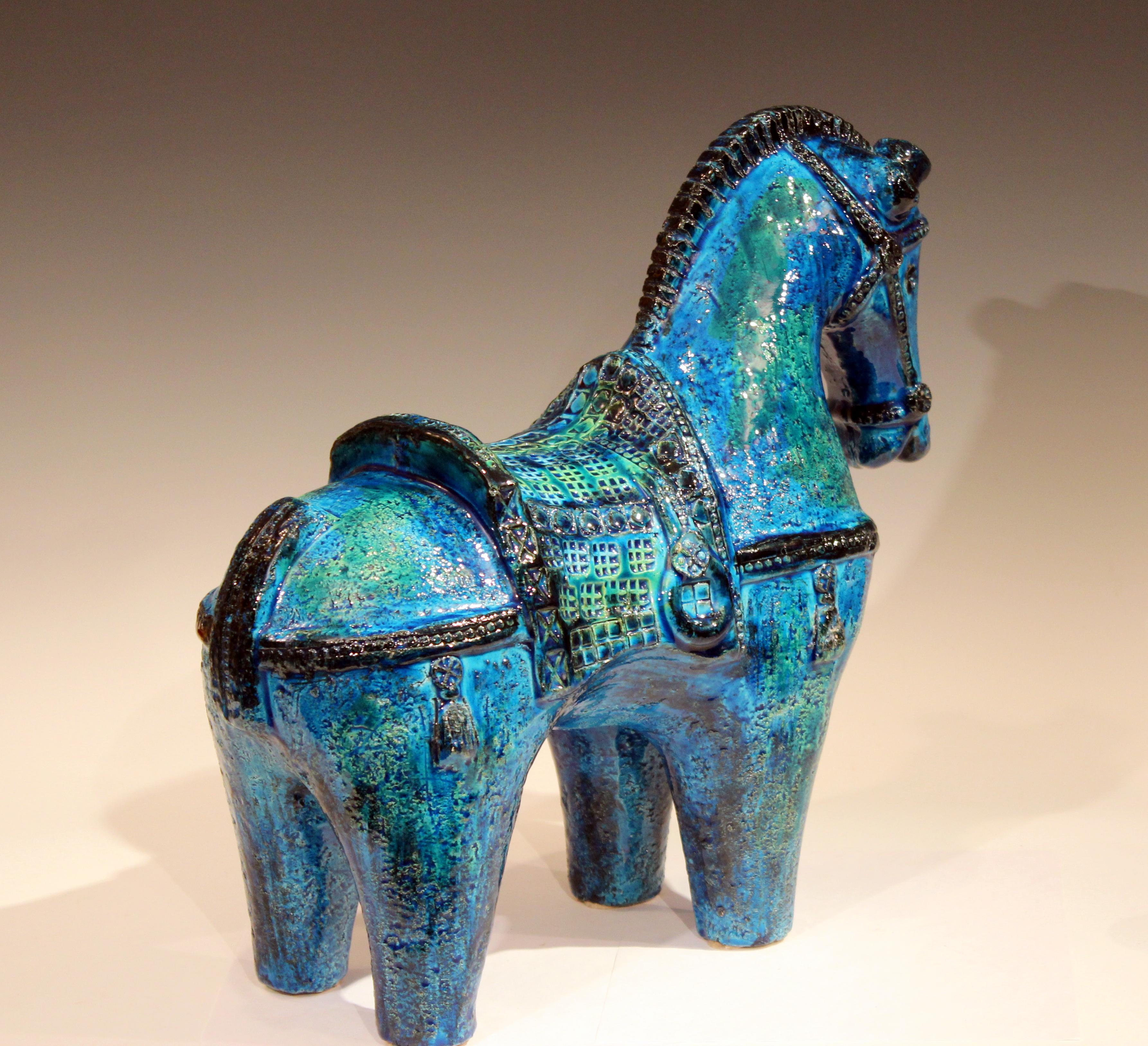 Molded Huge Bitossi Rimini Blue Horse Italian Londi Pottery Raymor Figure Sculpture