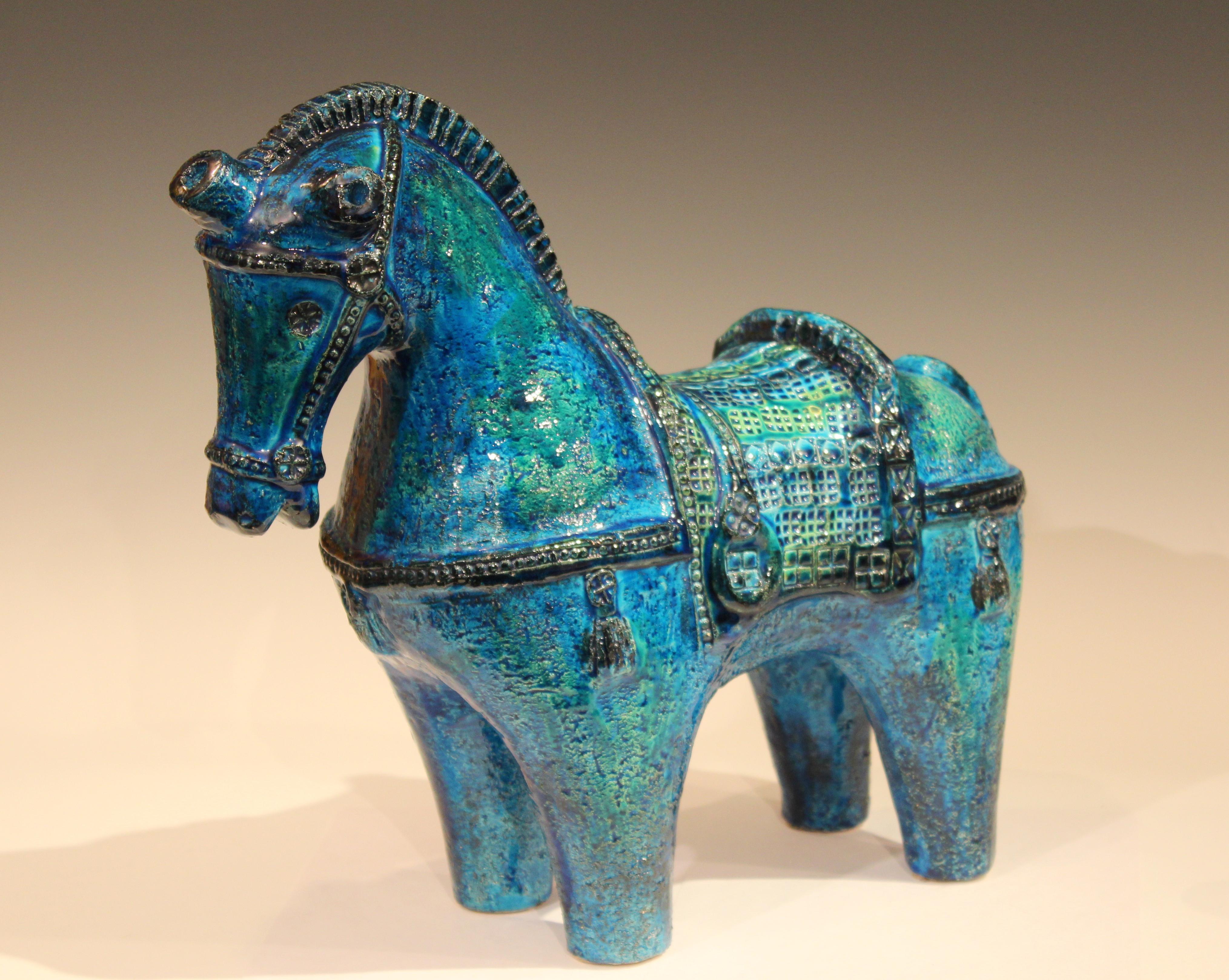 Huge Bitossi Rimini Blue Horse Italian Londi Pottery Raymor Figure Sculpture In Excellent Condition In Wilton, CT