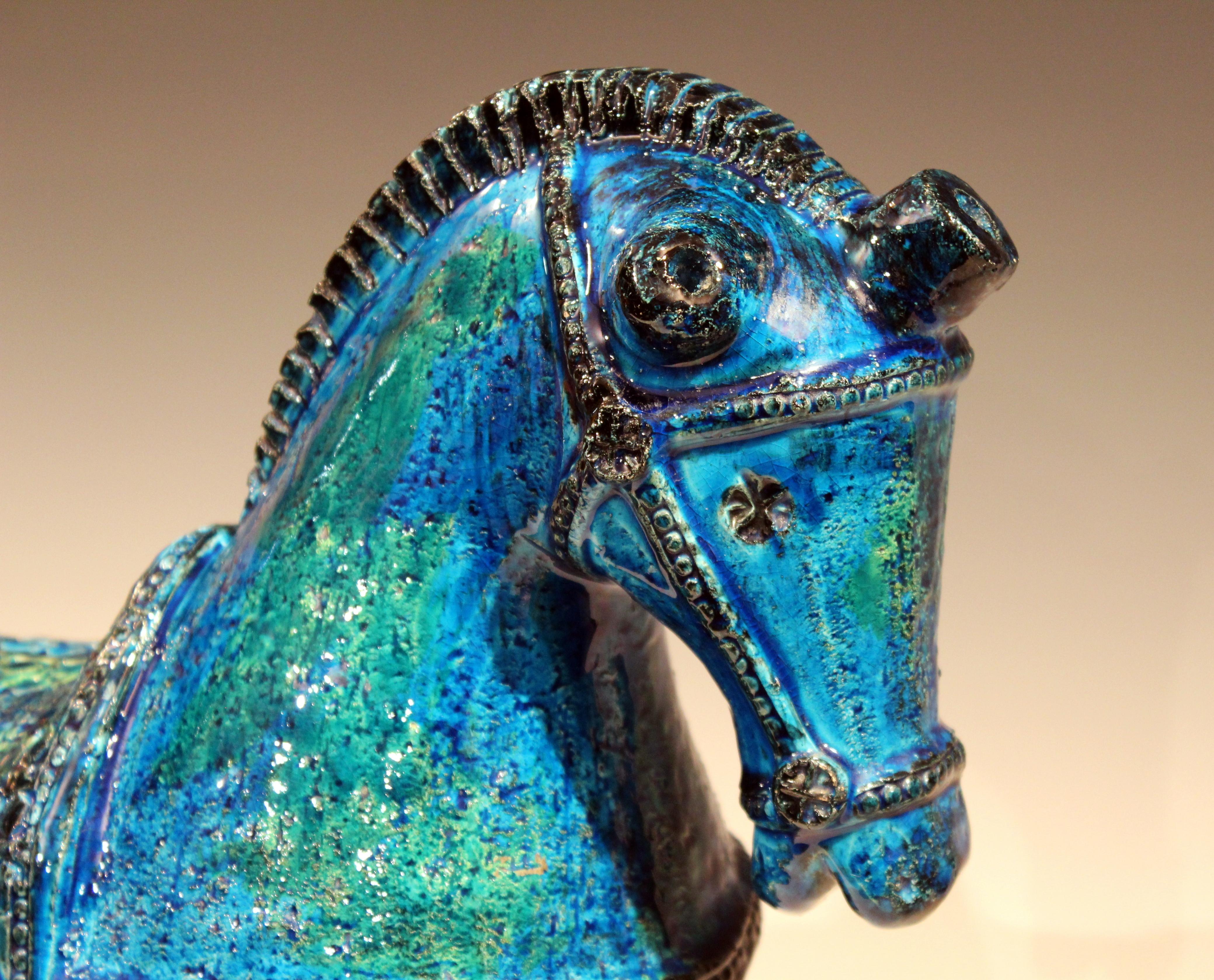Huge Bitossi Rimini Blue Horse Italian Londi Pottery Raymor Figure Sculpture 3