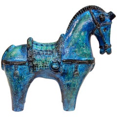Huge Bitossi Rimini Blue Horse Italian Londi Pottery Raymor Figure Sculpture