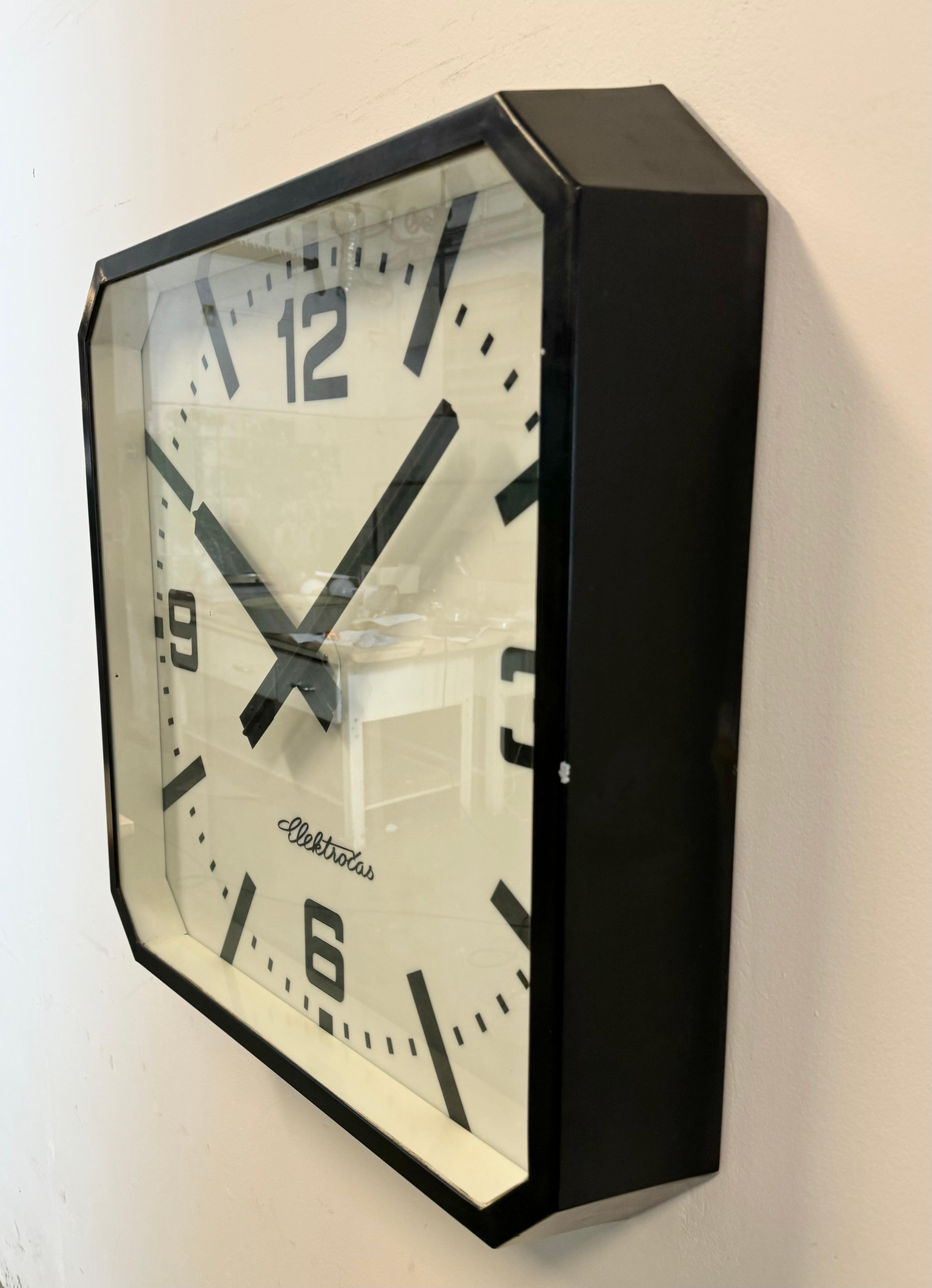 Huge Black Square Industrial Wall Clock from Elektročas, 1990s In Good Condition For Sale In Kojetice, CZ