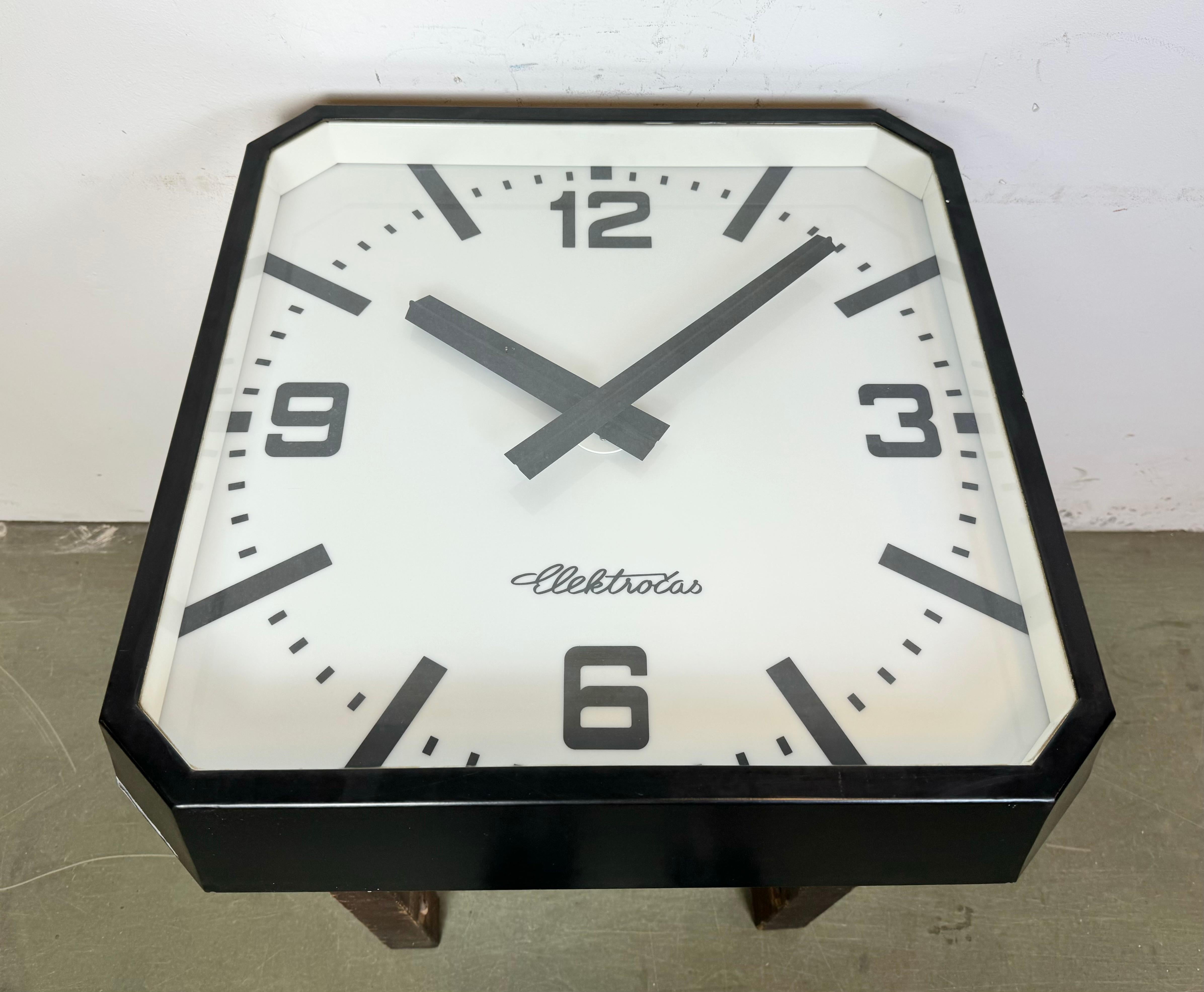 Huge Black Square Industrial Wall Clock from Elektročas, 1990s For Sale 3