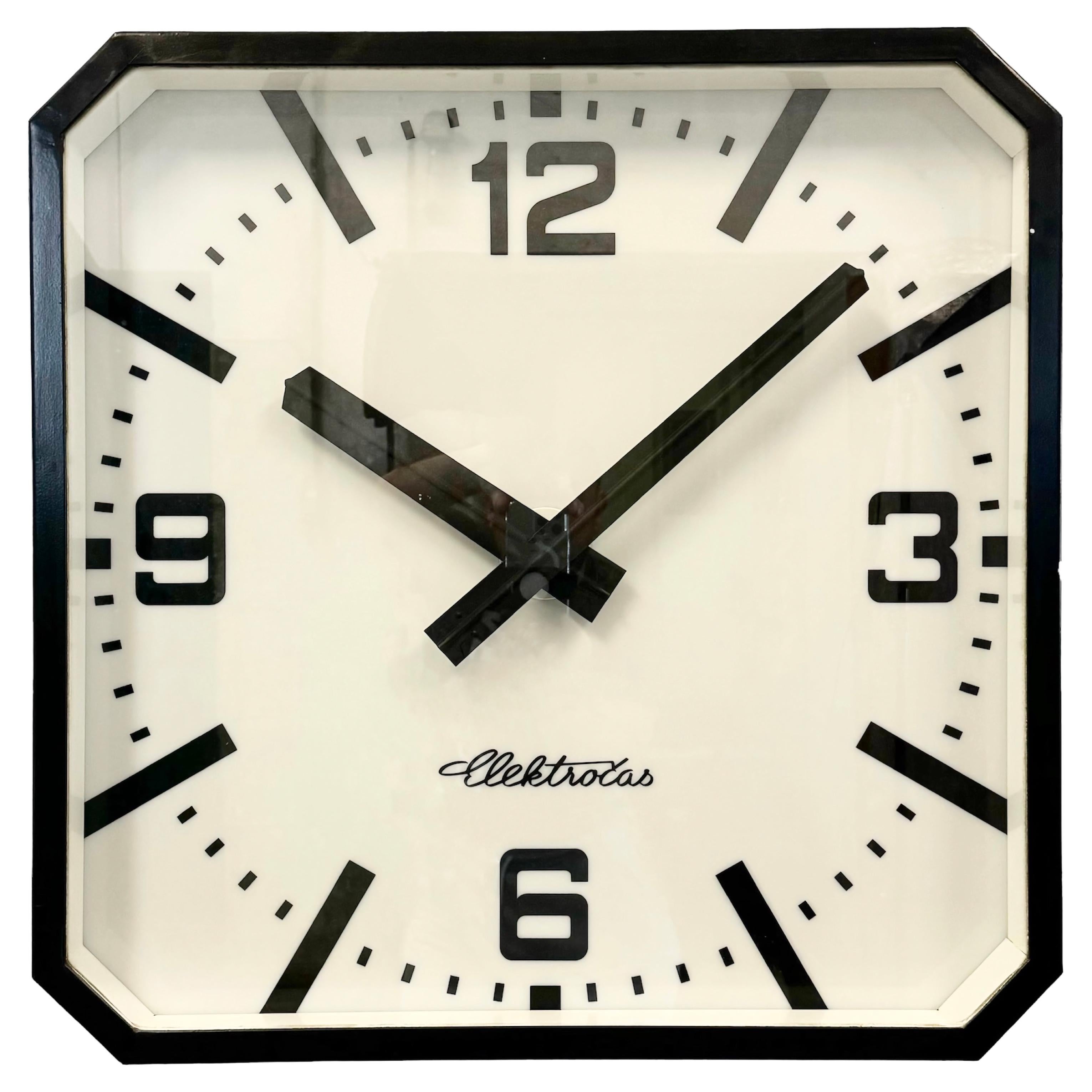 Huge Black Square Industrial Wall Clock from Elektročas, 1990s For Sale