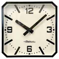 Used Huge Black Square Industrial Wall Clock from Elektročas, 1990s