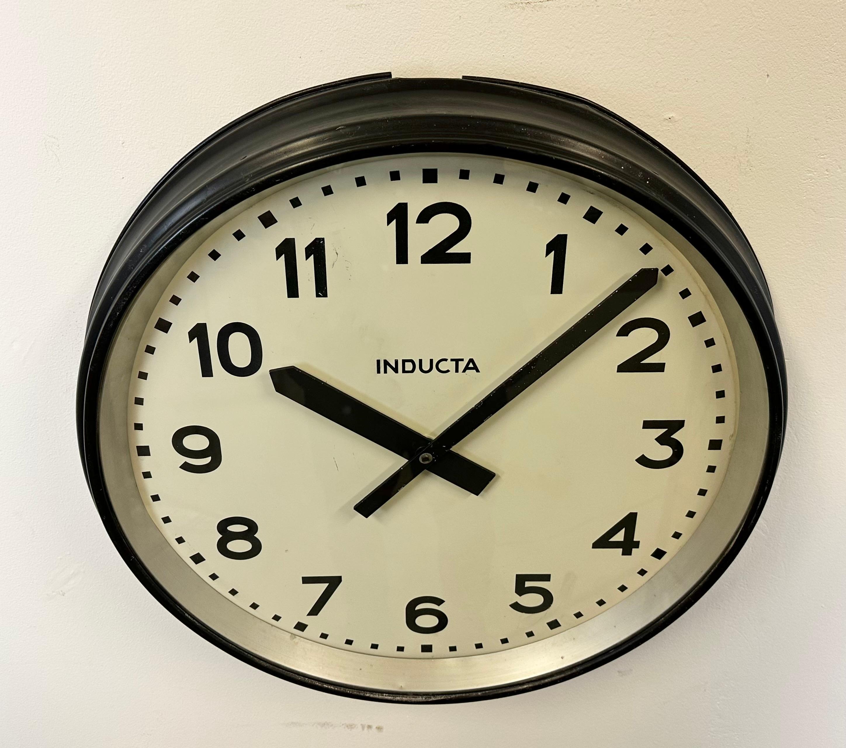 Metal Huge Black Swiss Industrial Wall Clock from Inducta, 1960s