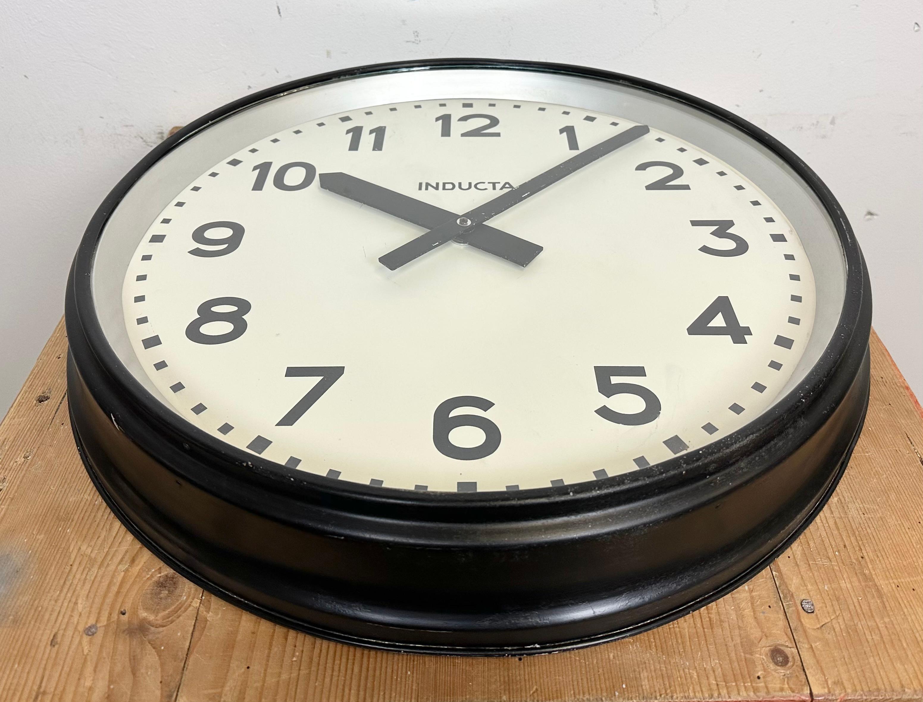 Huge Black Swiss Industrial Wall Clock from Inducta, 1960s 1