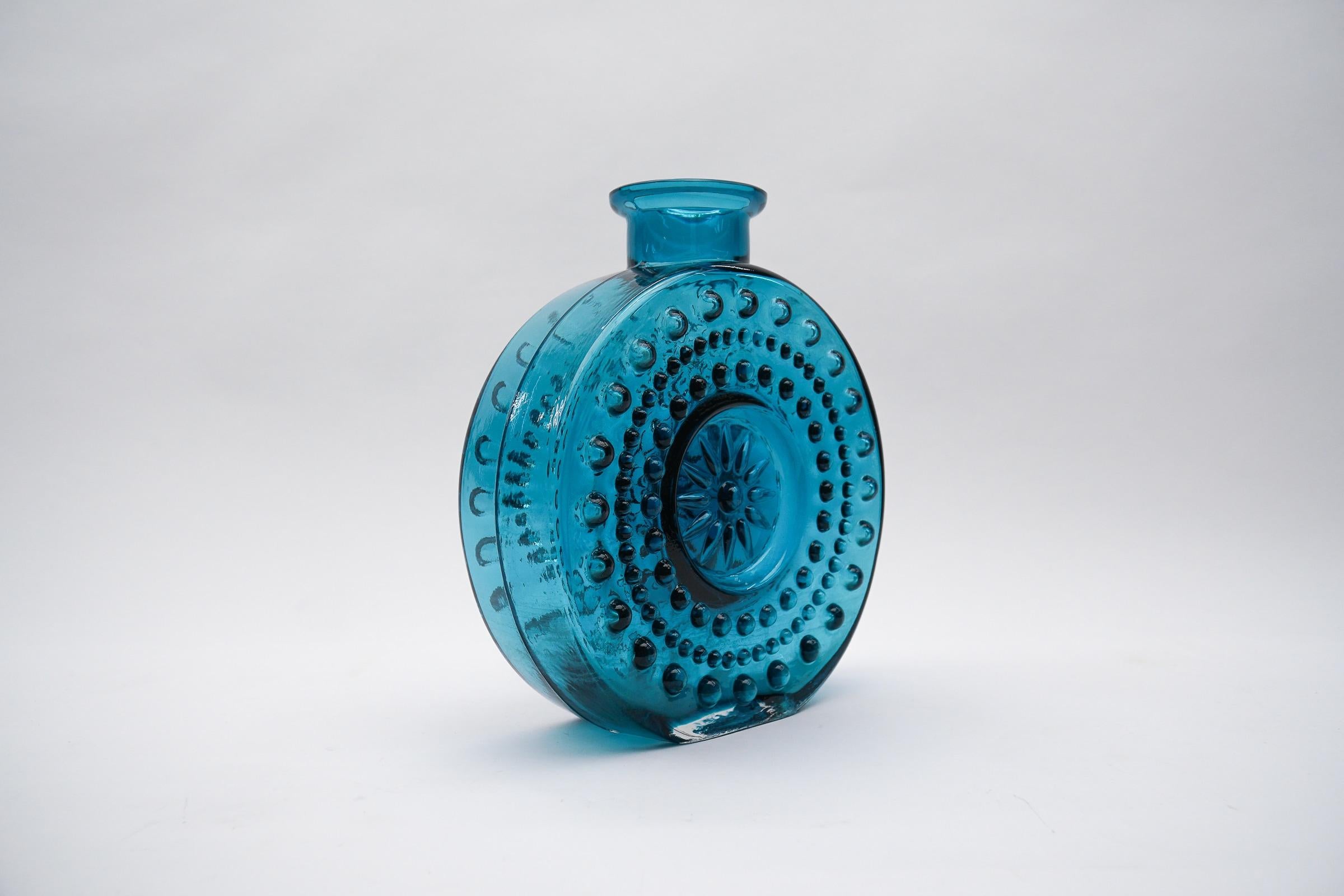 Large Blue Bubble Glass Vase attributed to Helena Tynell by Jachmann, 1960s For Sale 1