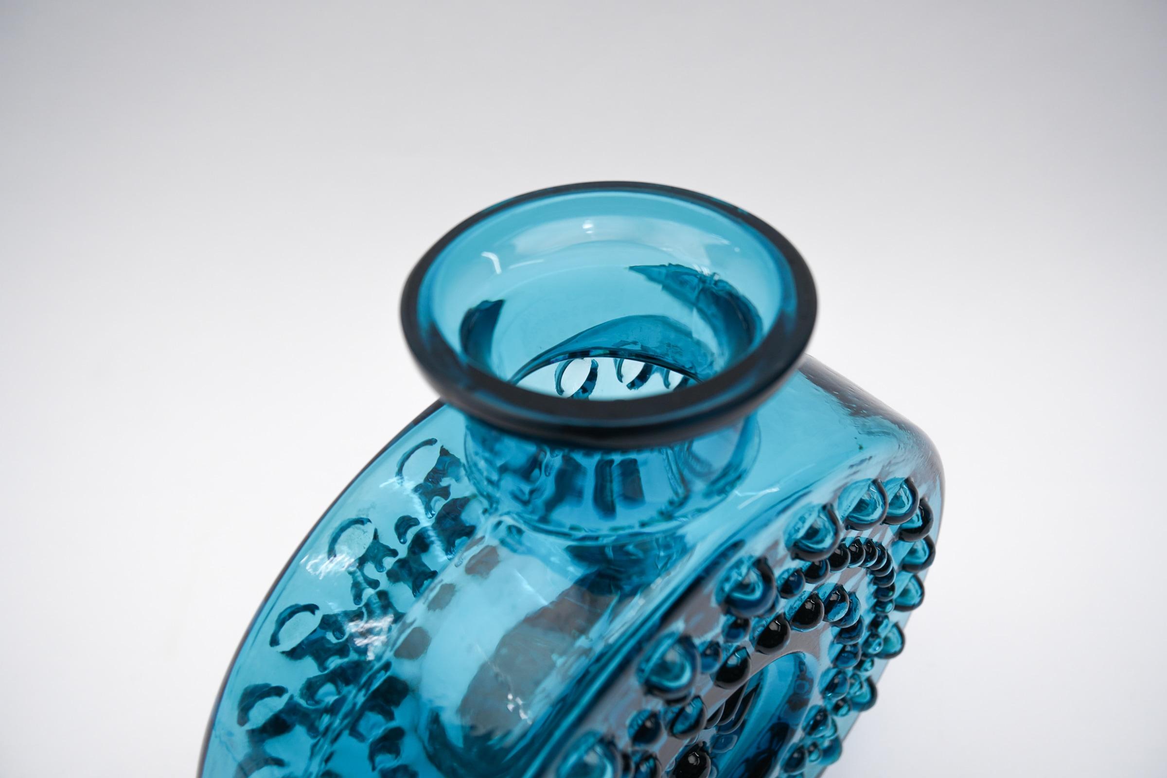 Large Blue Bubble Glass Vase attributed to Helena Tynell by Jachmann, 1960s In Good Condition For Sale In Nürnberg, Bayern