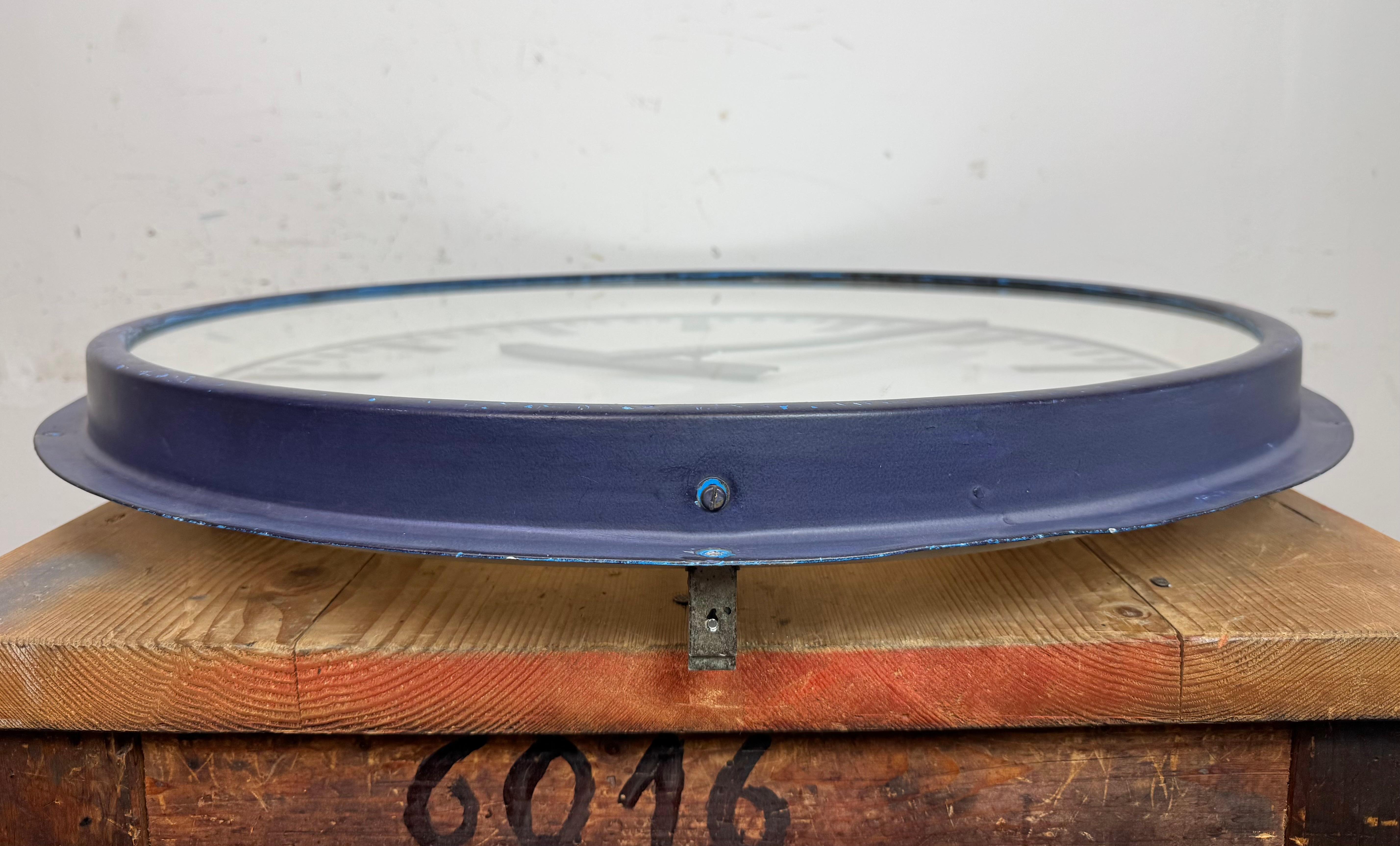 Huge Blue German Industrial Factory Wall Clock from Burk, 1960s For Sale 5