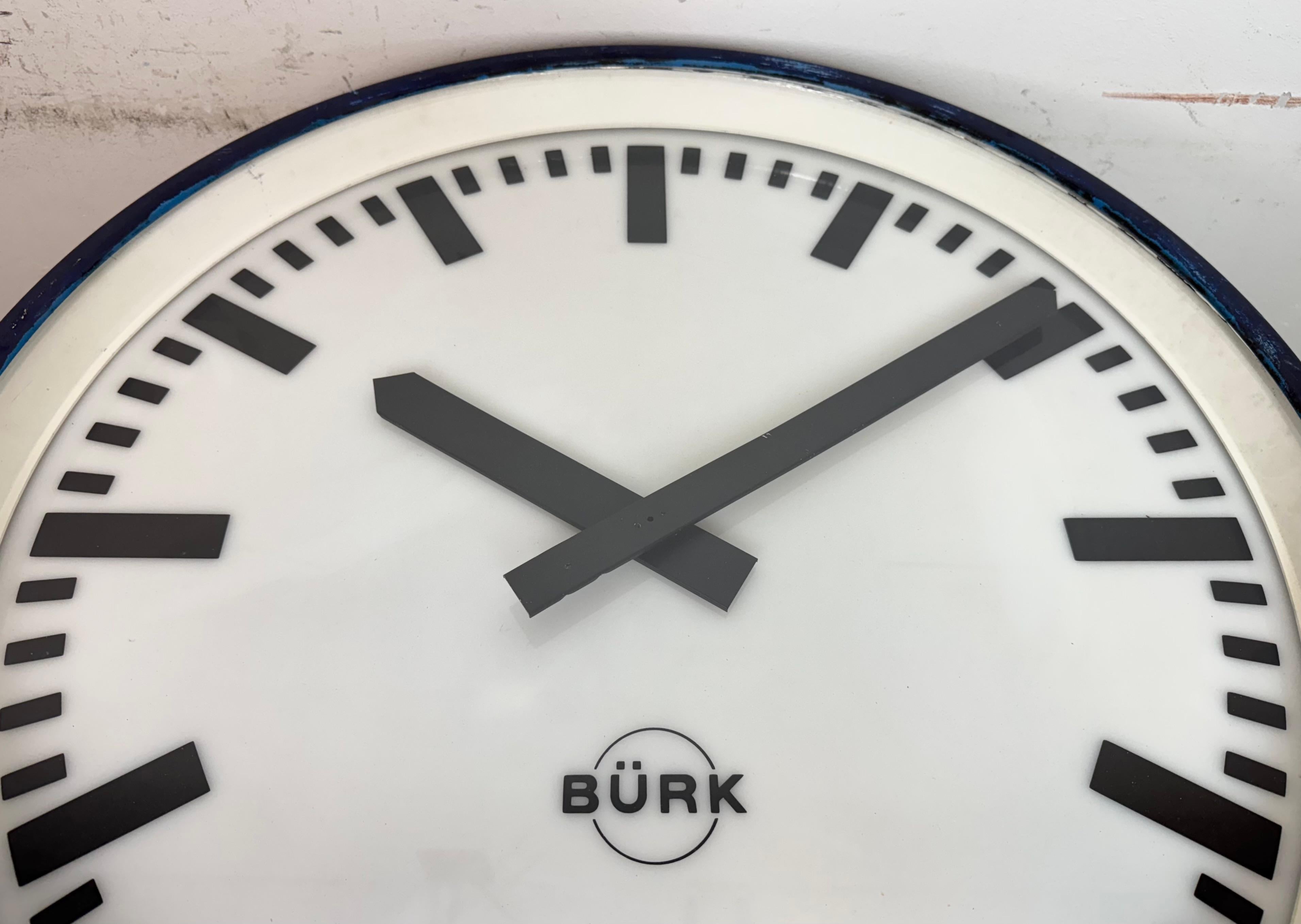 Huge Blue German Industrial Factory Wall Clock from Burk, 1960s For Sale 6