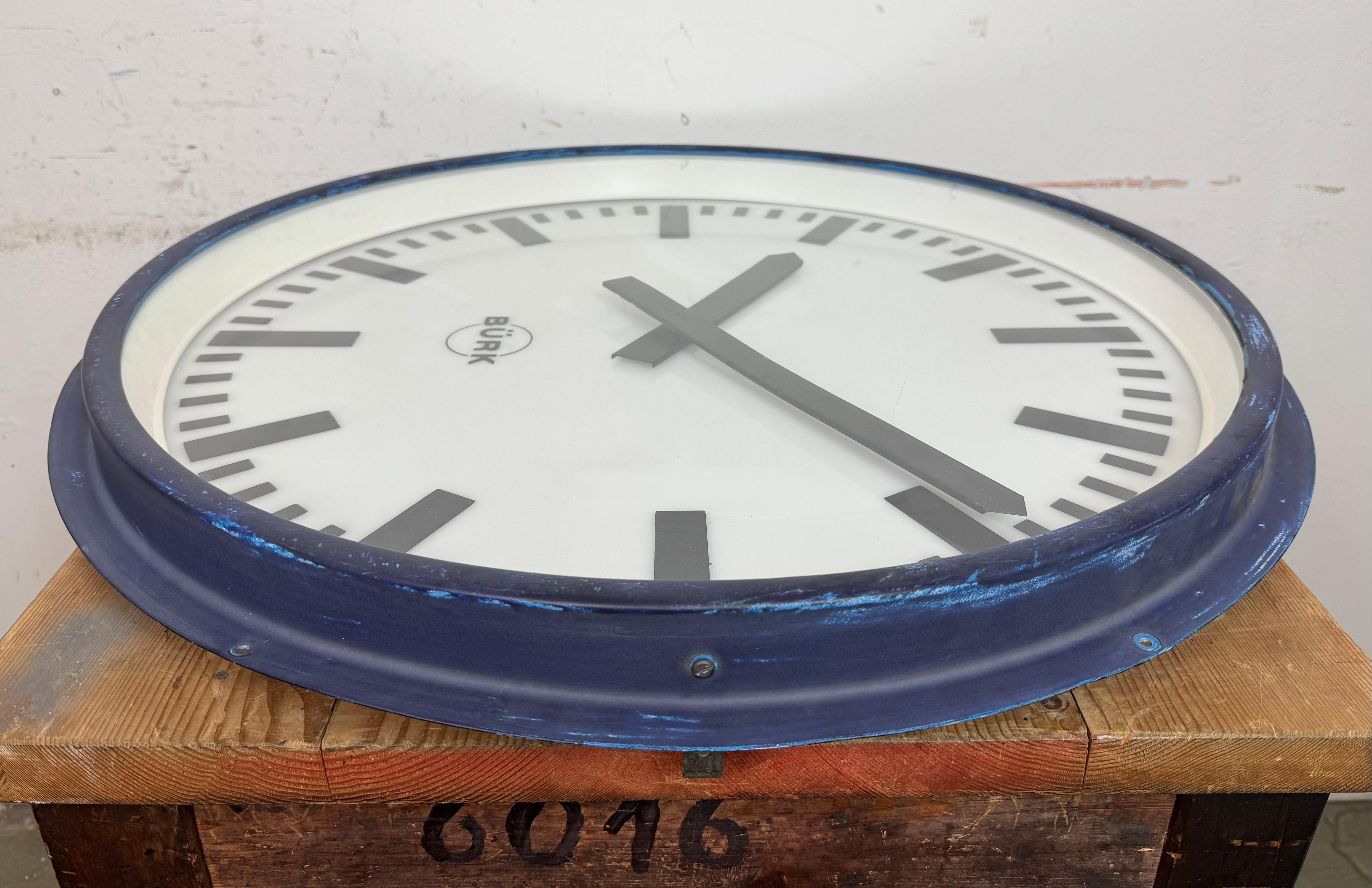 Huge Blue German Industrial Factory Wall Clock from Burk, 1960s For Sale 7