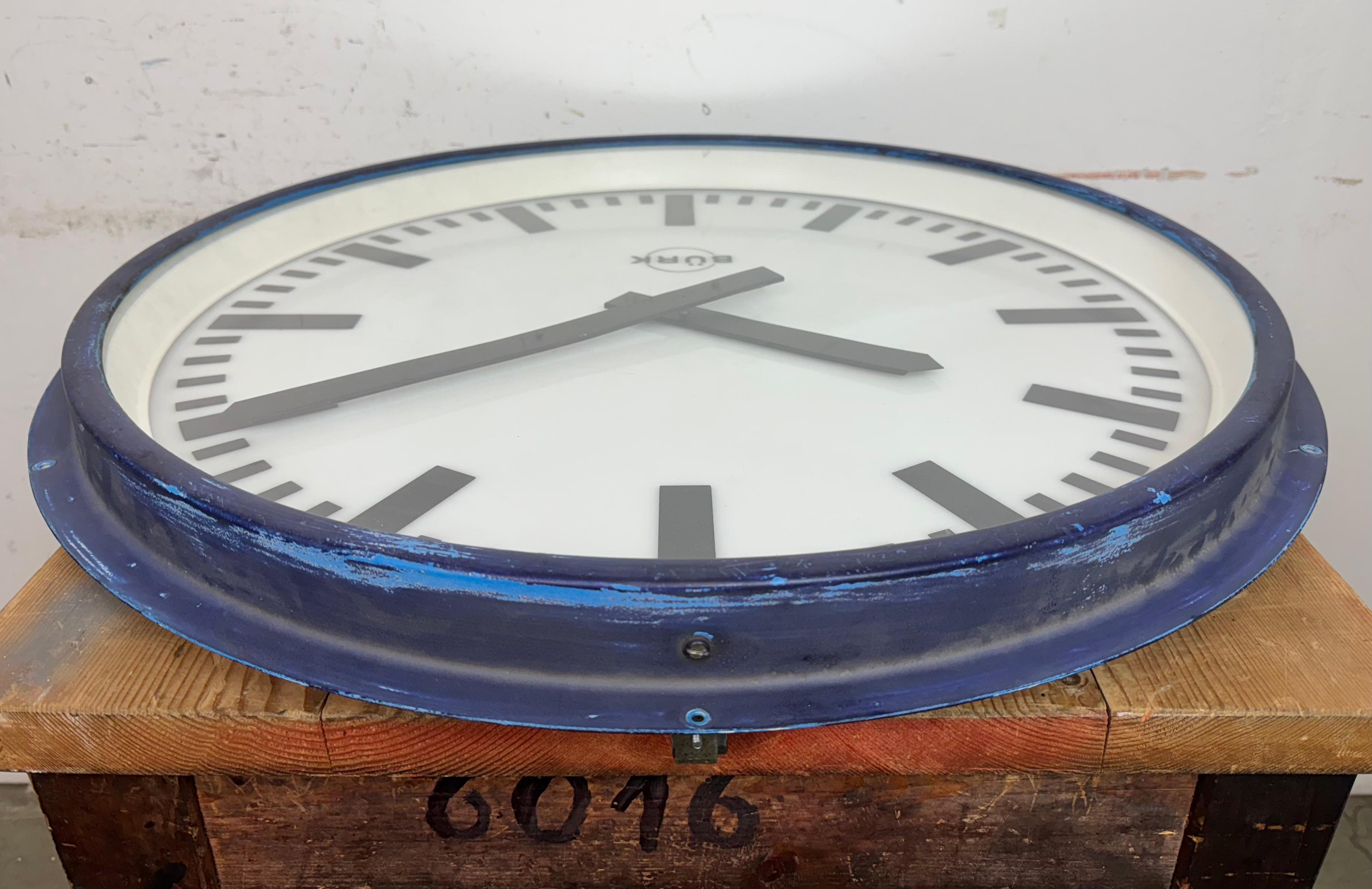 Huge Blue German Industrial Factory Wall Clock from Burk, 1960s For Sale 8