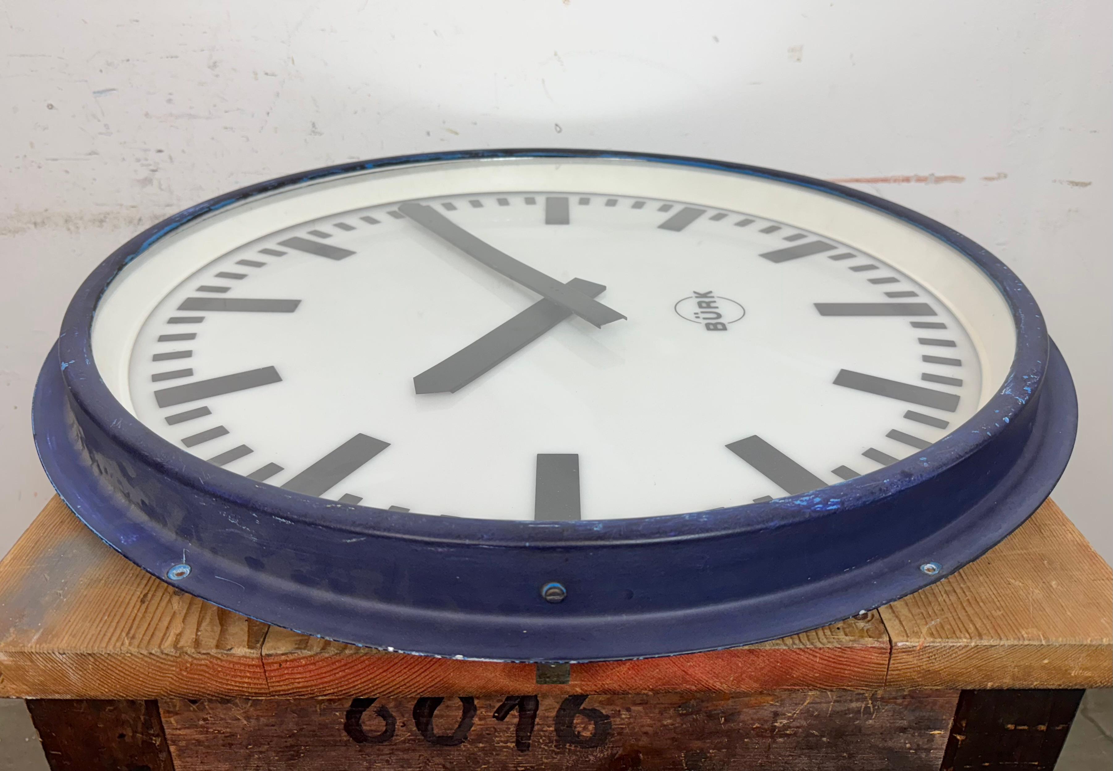 Huge Blue German Industrial Factory Wall Clock from Burk, 1960s For Sale 9