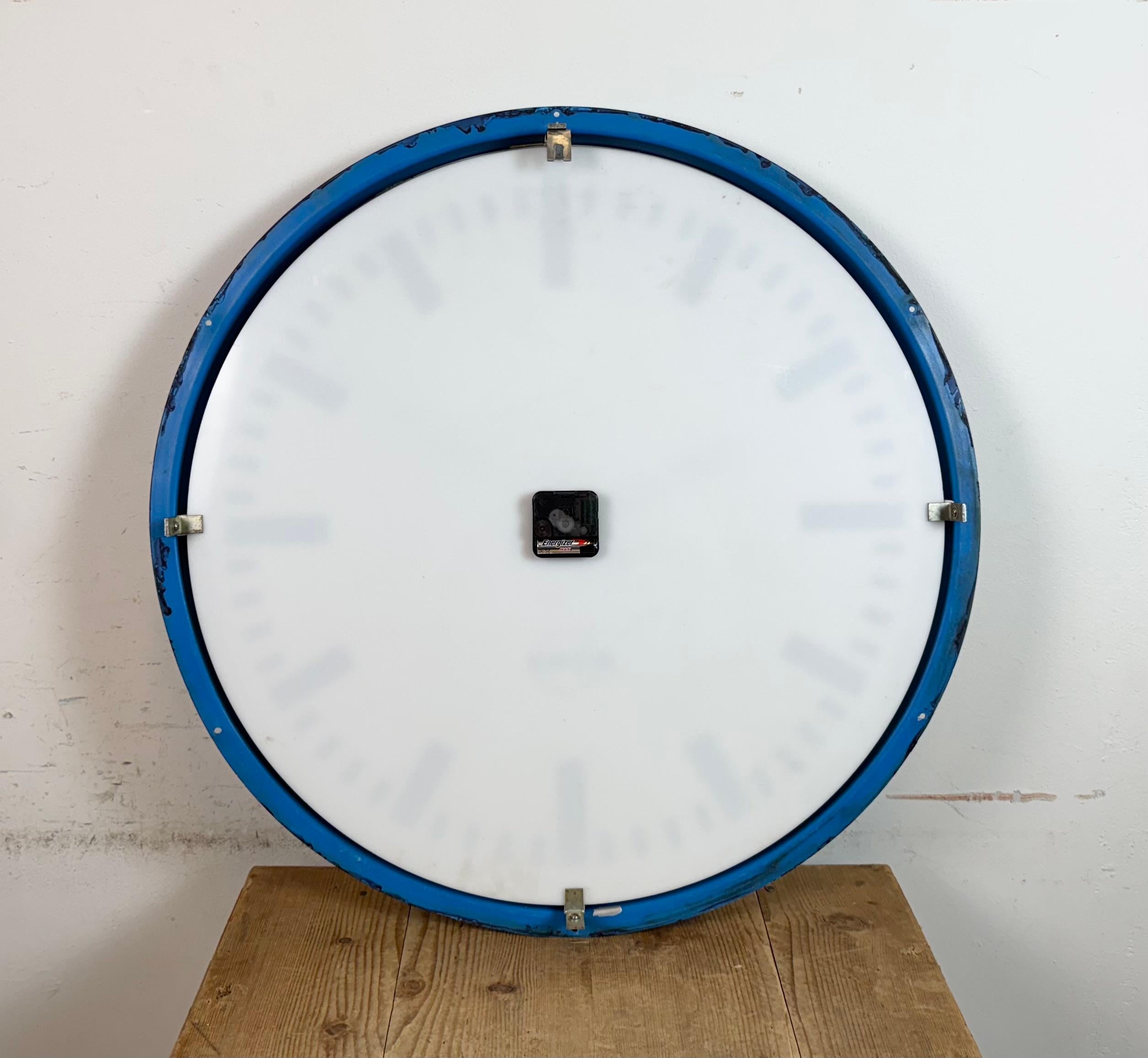 Huge Blue German Industrial Factory Wall Clock from Burk, 1960s For Sale 10