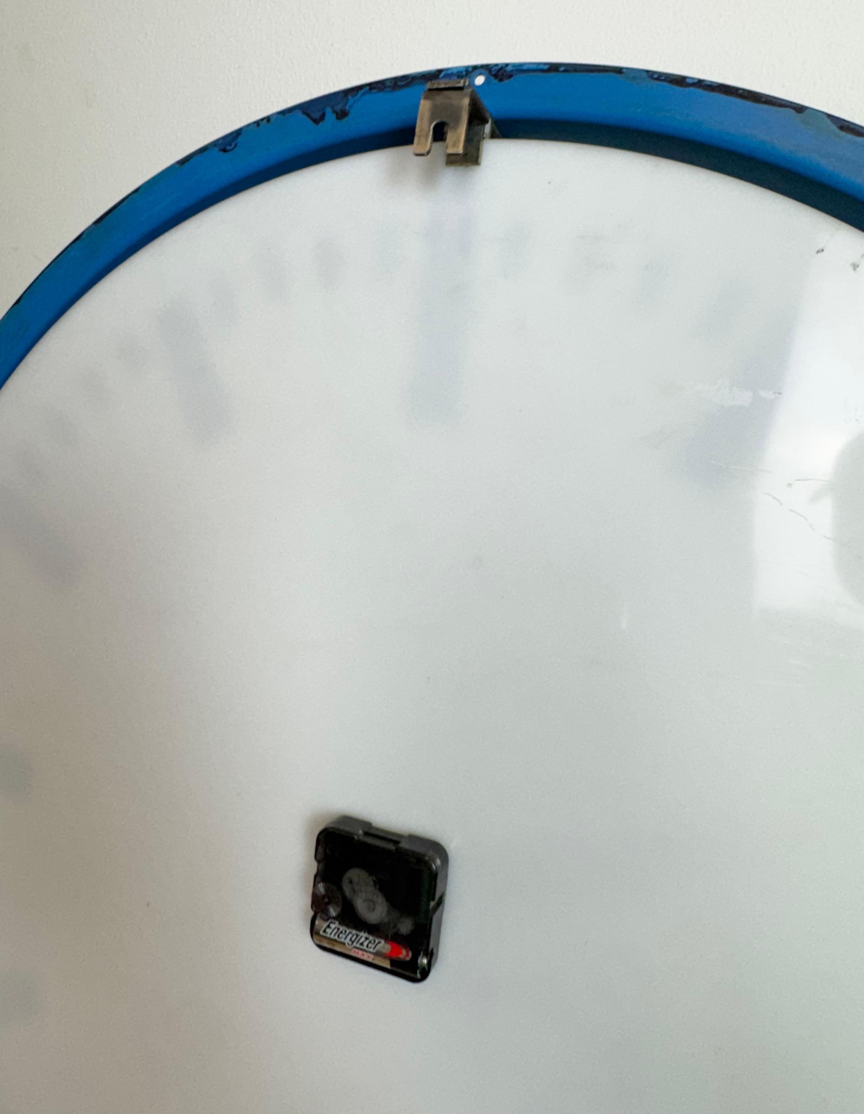 Huge Blue German Industrial Factory Wall Clock from Burk, 1960s For Sale 11