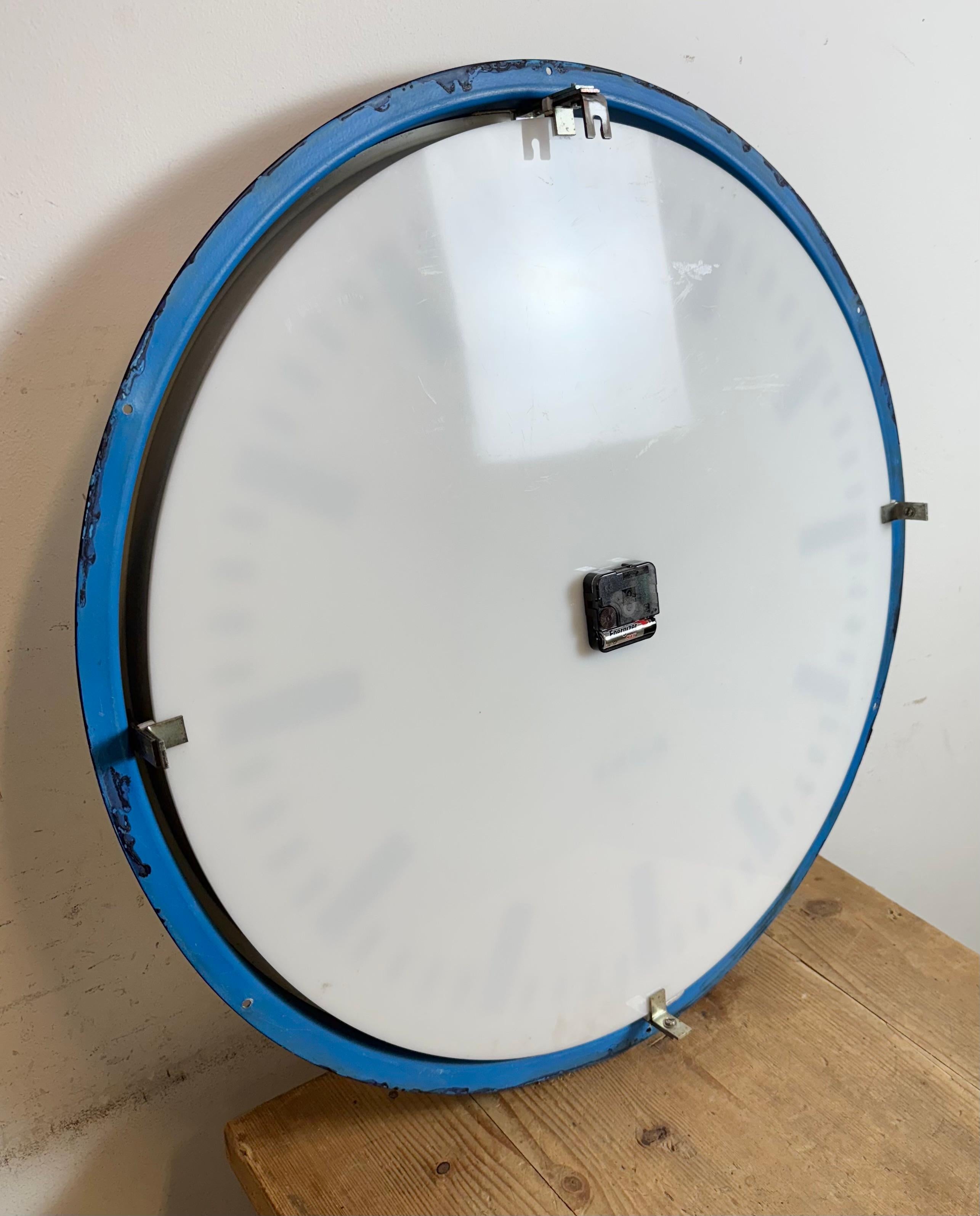 Huge Blue German Industrial Factory Wall Clock from Burk, 1960s For Sale 12