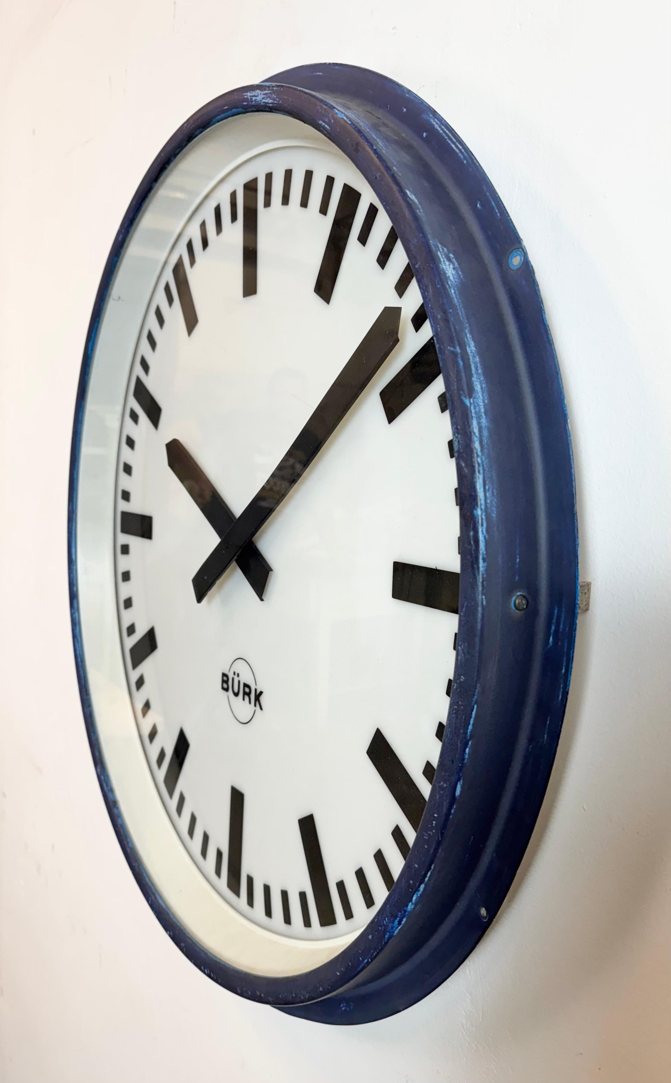 20th Century Huge Blue German Industrial Factory Wall Clock from Burk, 1960s For Sale