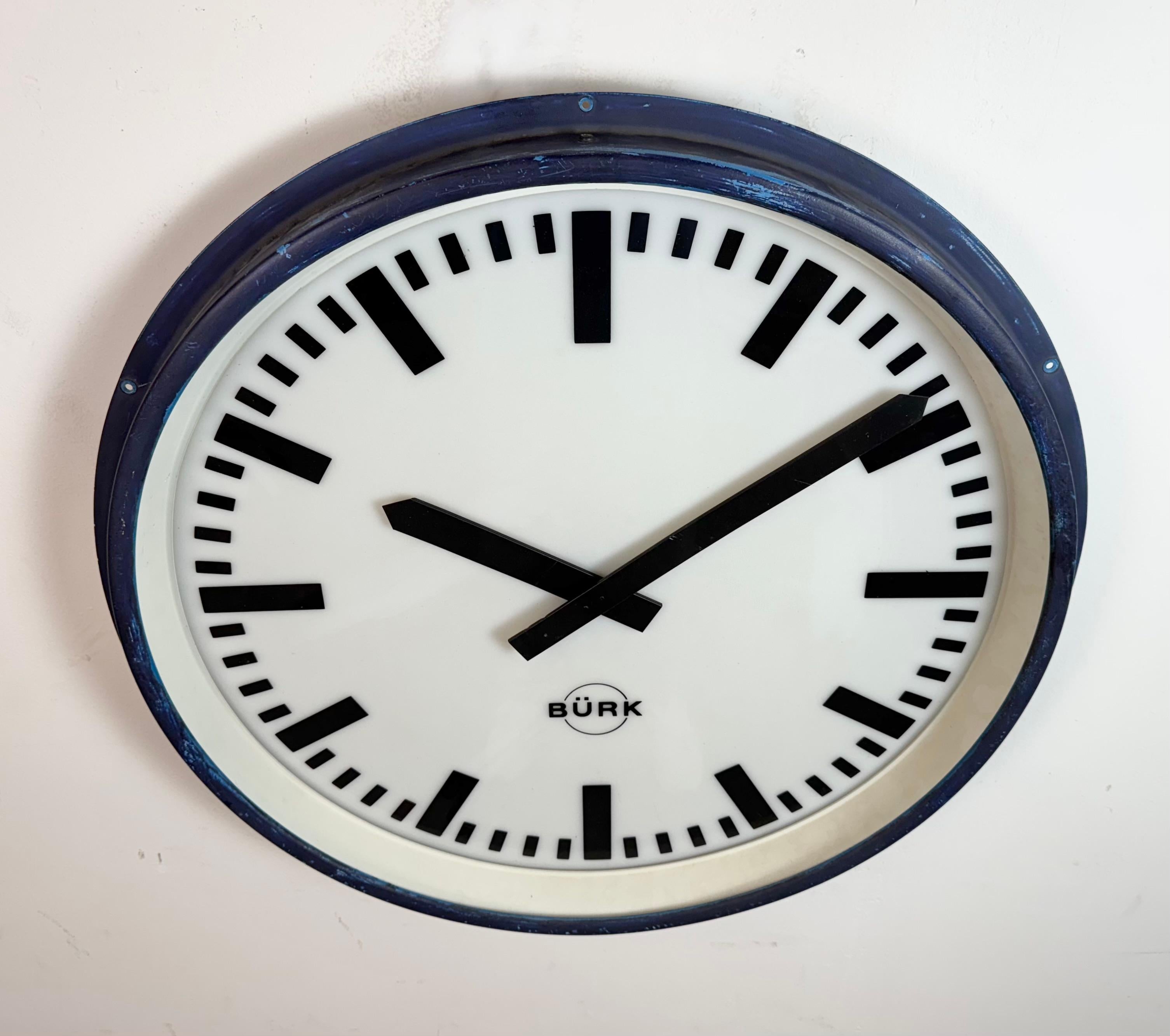 Huge Blue German Industrial Factory Wall Clock from Burk, 1960s For Sale 1