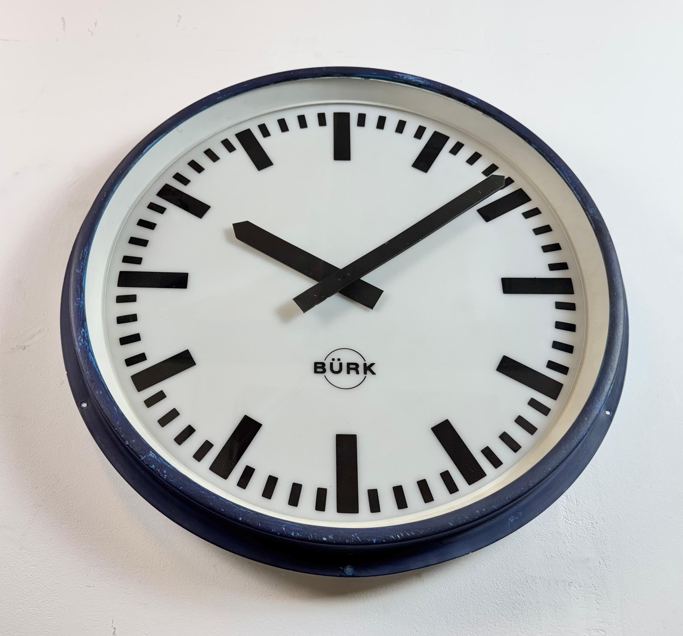 Huge Blue German Industrial Factory Wall Clock from Burk, 1960s For Sale 2