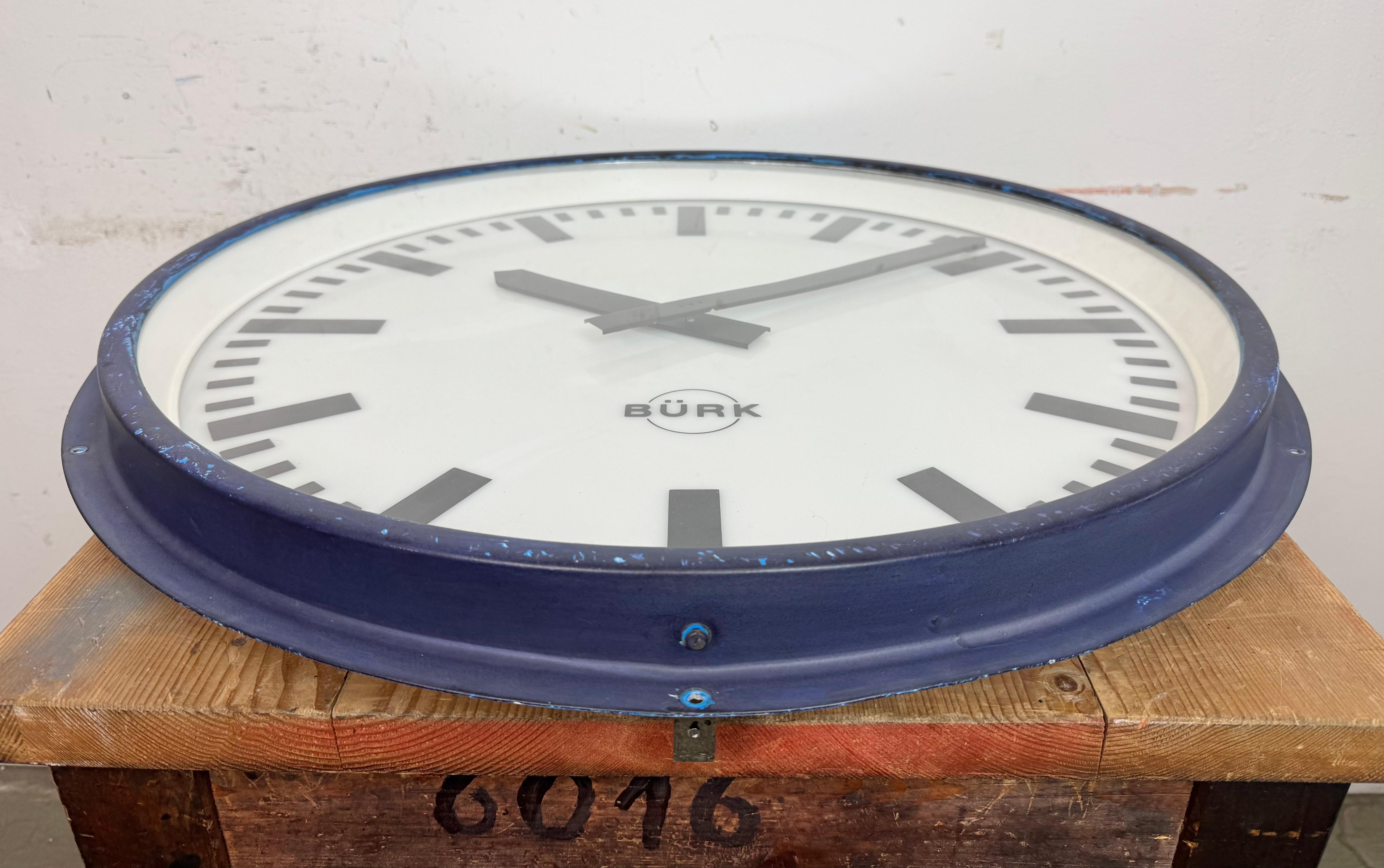 Huge Blue German Industrial Factory Wall Clock from Burk, 1960s For Sale 3