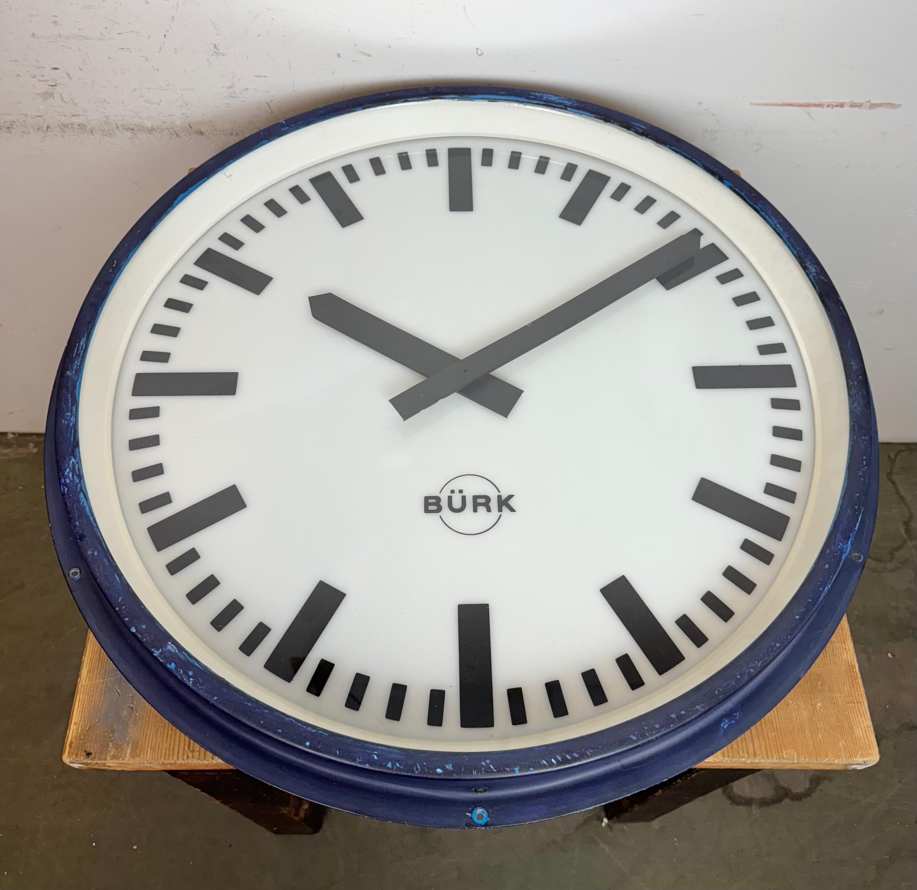 Huge Blue German Industrial Factory Wall Clock from Burk, 1960s For Sale 4