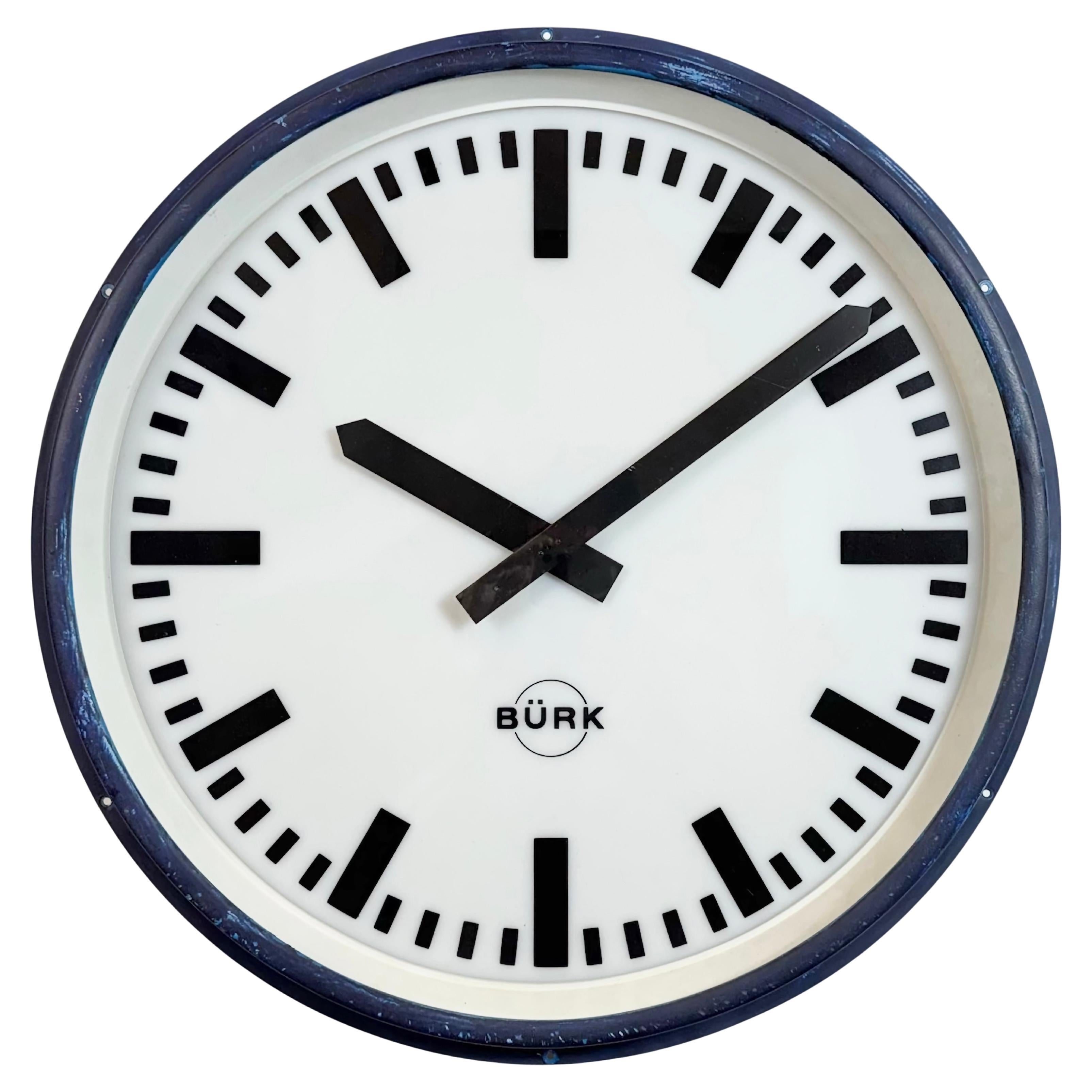 Huge Blue German Industrial Factory Wall Clock from Burk, 1960s For Sale