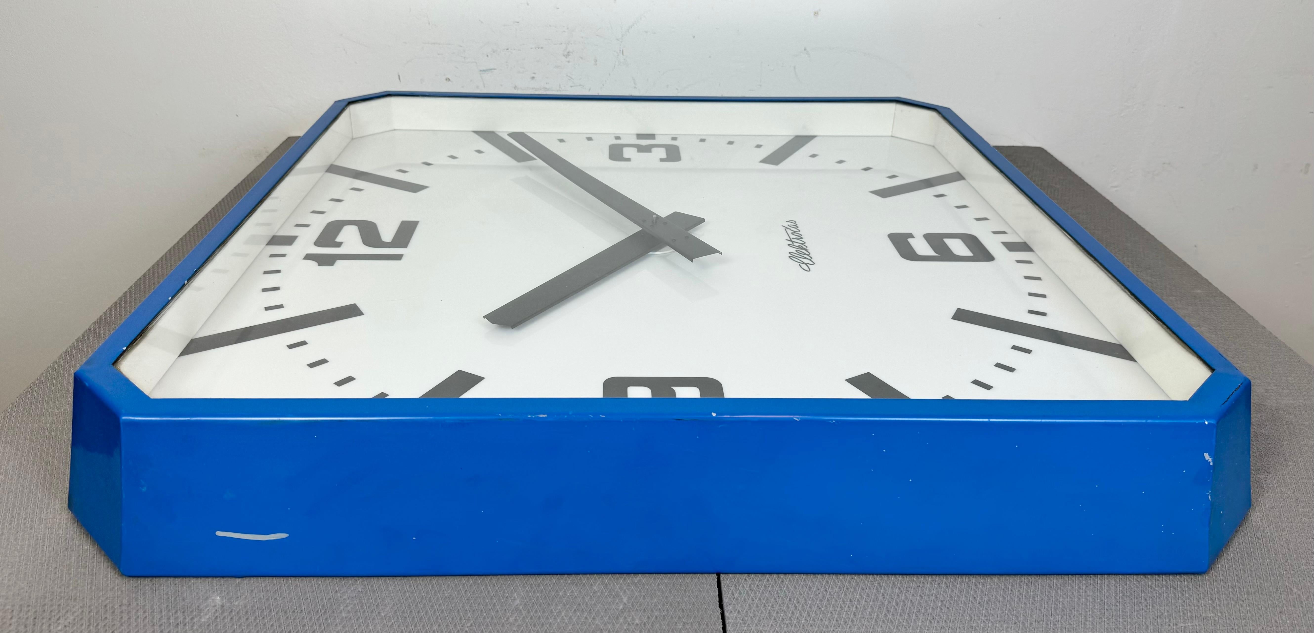 Huge Blue Square Industrial Wall Clock from Elektročas, 1990s For Sale 4