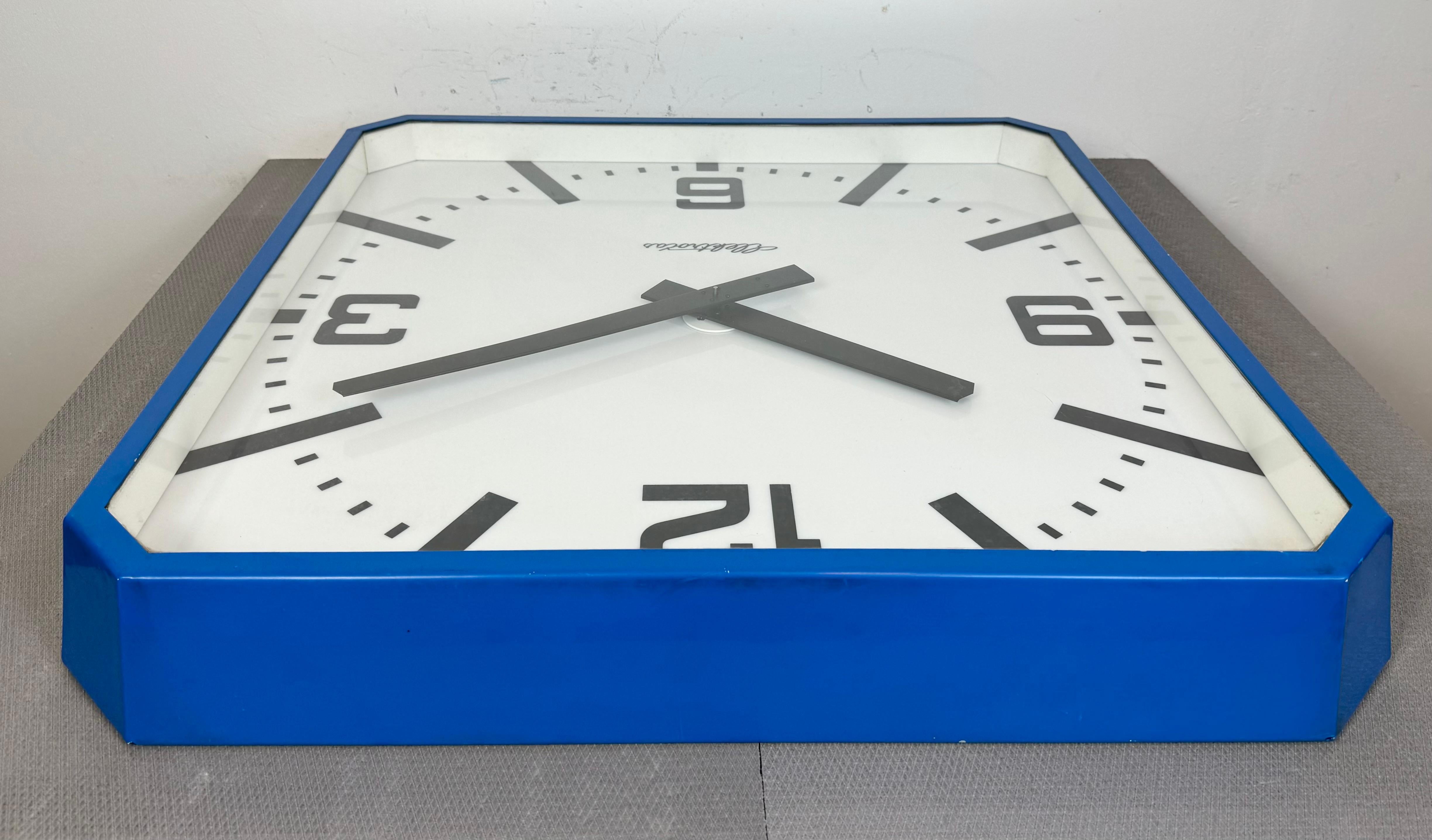 Huge Blue Square Industrial Wall Clock from Elektročas, 1990s For Sale 5