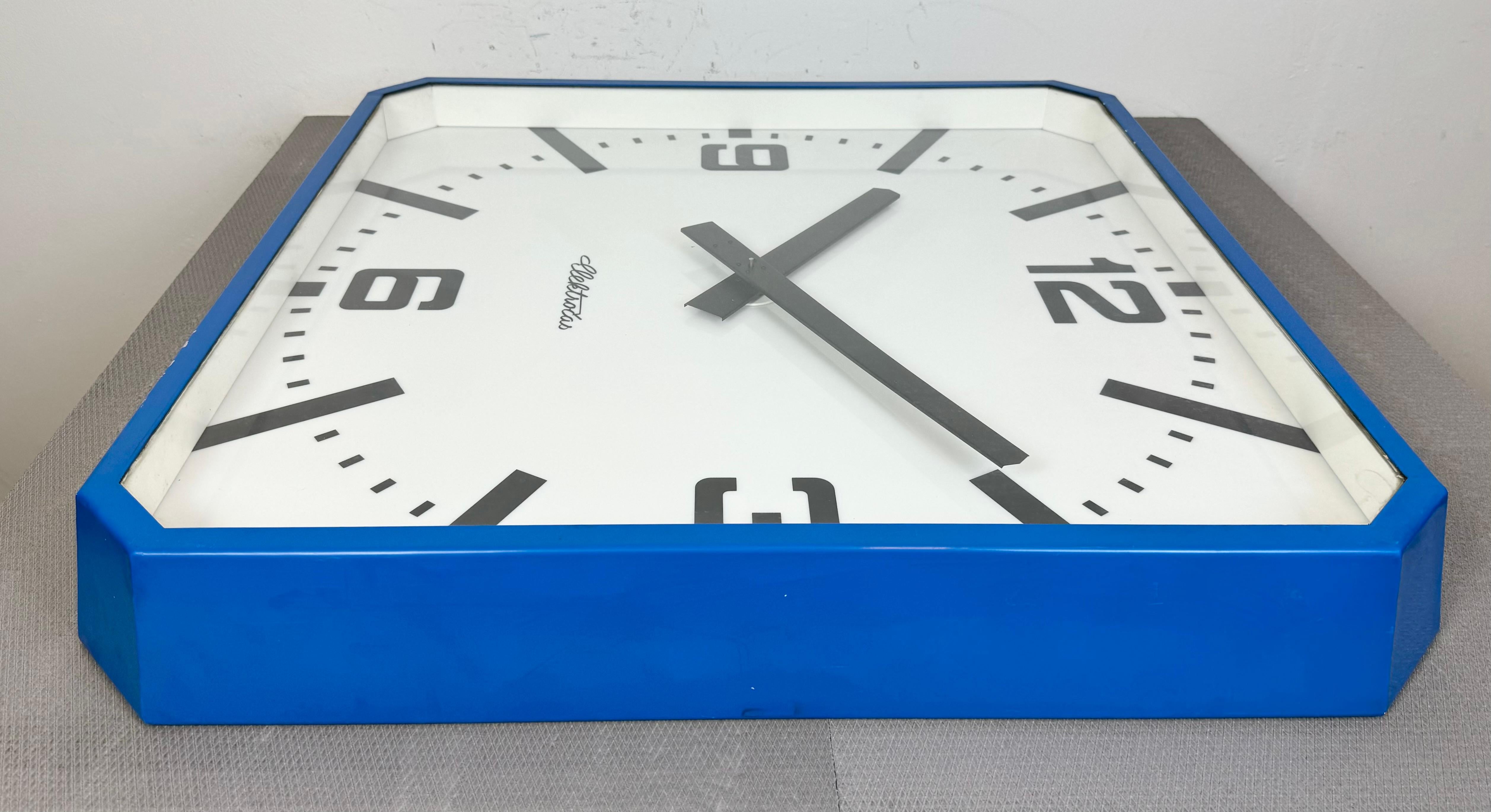 Huge Blue Square Industrial Wall Clock from Elektročas, 1990s For Sale 6