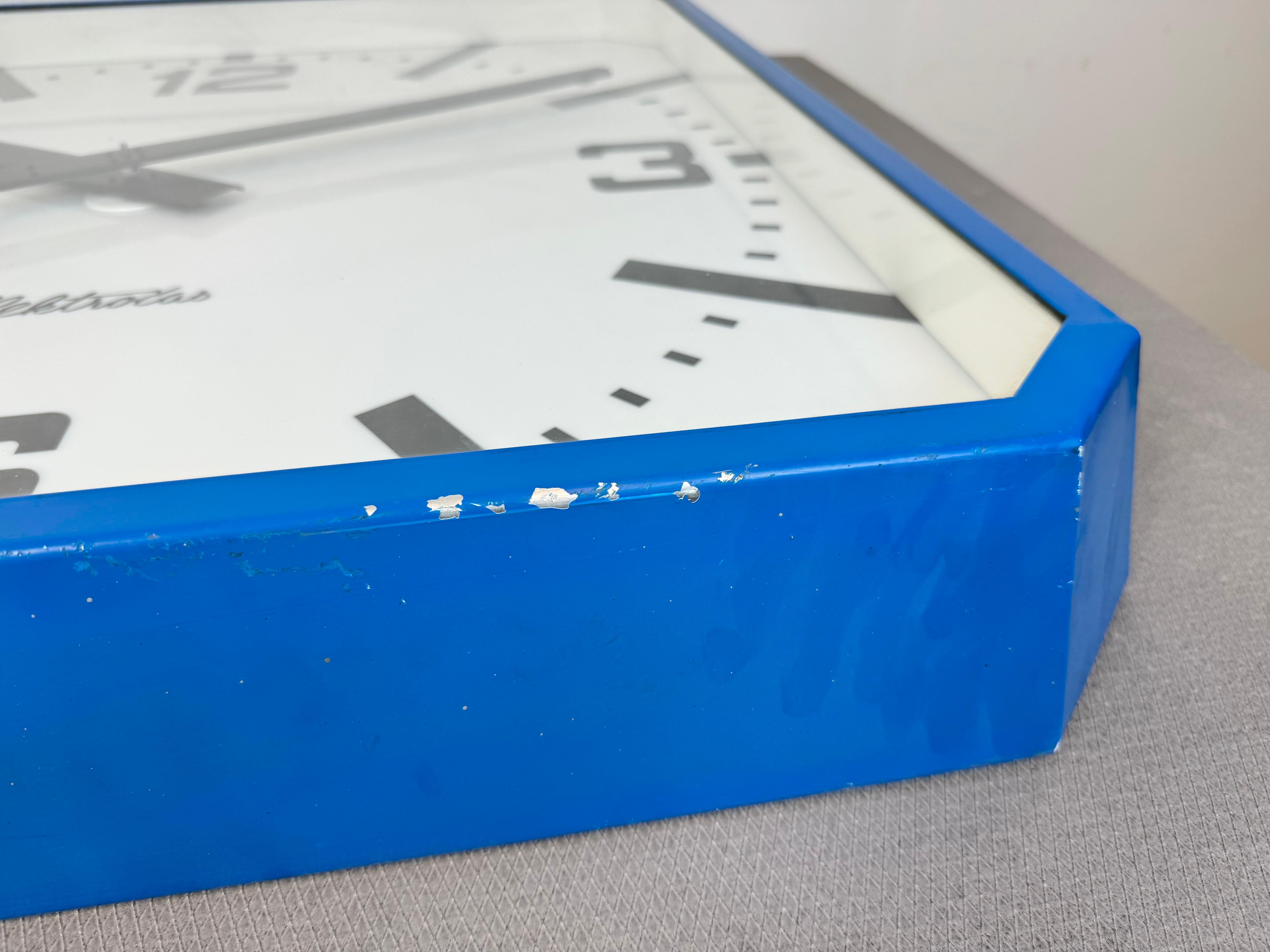 Huge Blue Square Industrial Wall Clock from Elektročas, 1990s For Sale 7