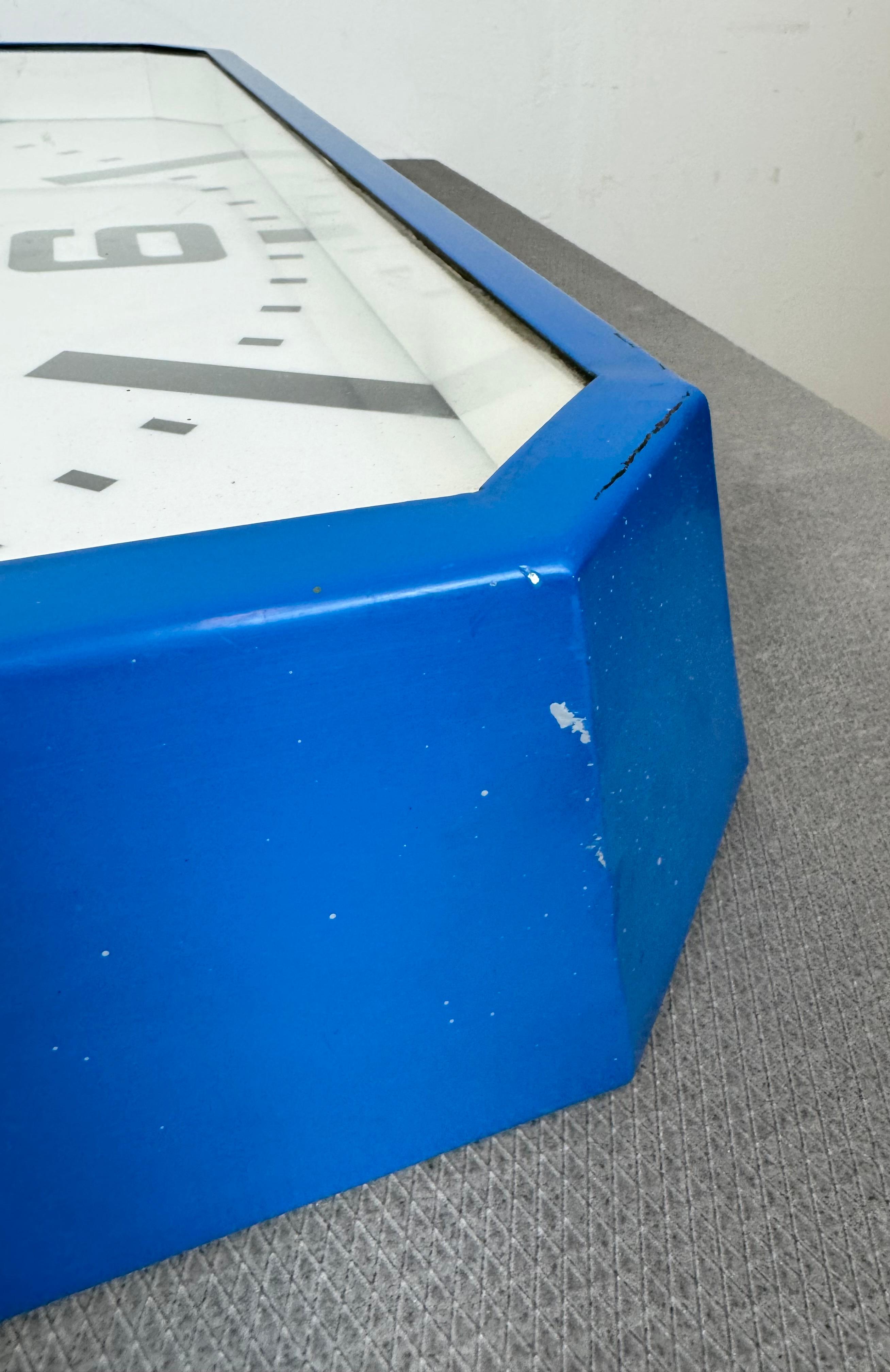 Huge Blue Square Industrial Wall Clock from Elektročas, 1990s For Sale 8