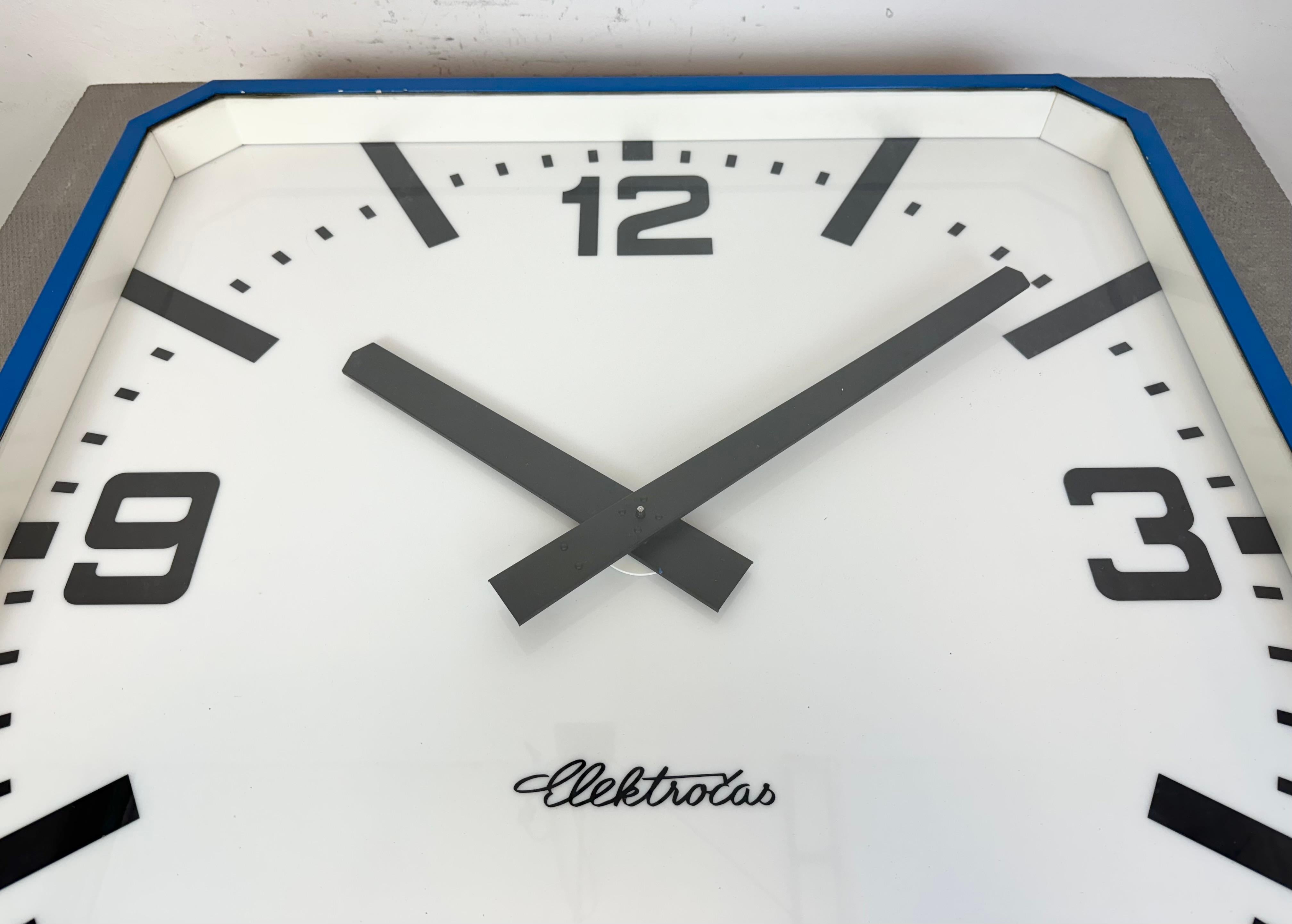 Huge Blue Square Industrial Wall Clock from Elektročas, 1990s For Sale 3