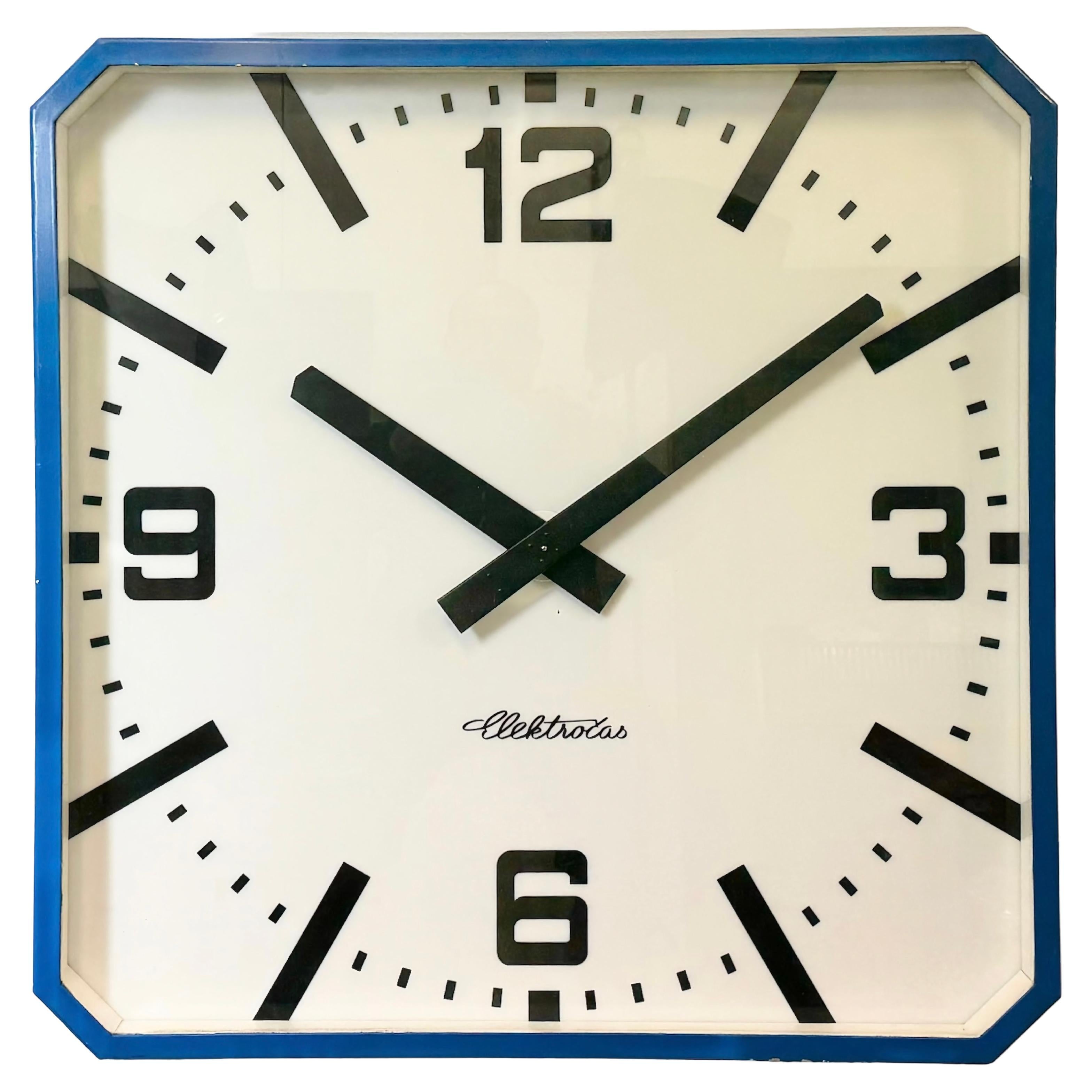 Huge Blue Square Industrial Wall Clock from Elektročas, 1990s
