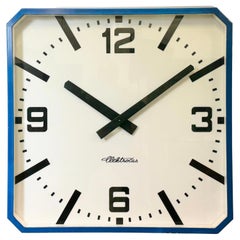 Enorme orologio da parete industriale quadrato blu di Elektročas, anni '90