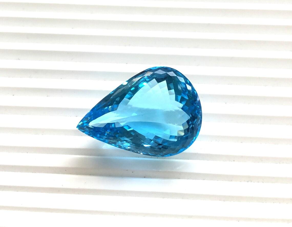 Art Deco Huge Blue Topaz Pear Cut Stone Natural Loose Gemstone 115.50 Cts For Sale