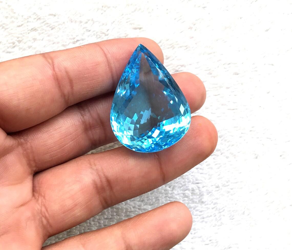 Huge Blue Topaz Pear Cut Stone Natural Loose Gemstone 115.50 Cts For Sale 2