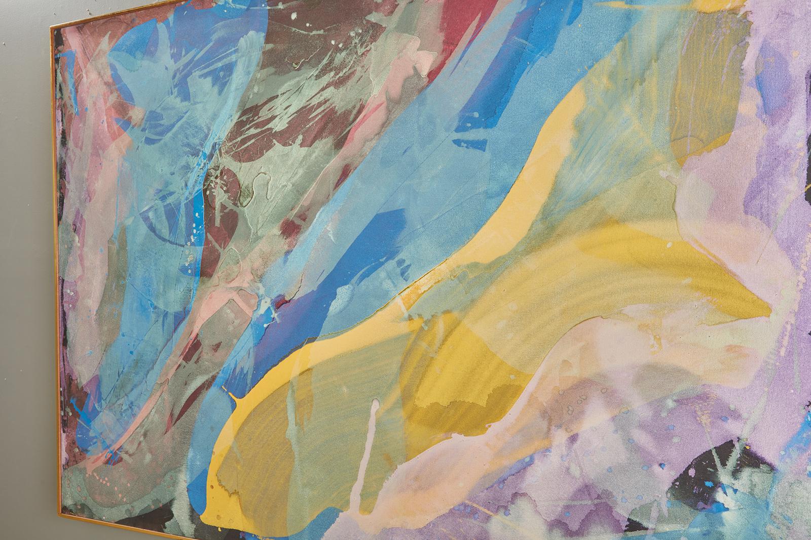 Modern Large Abstract Painting on Canvas, Blue, Yellow, American Artist John Link For Sale