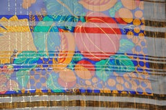 Huge Bold Vivid Multi Color "Scenes of Autumn" Silk Chiffon & Gold Scarf