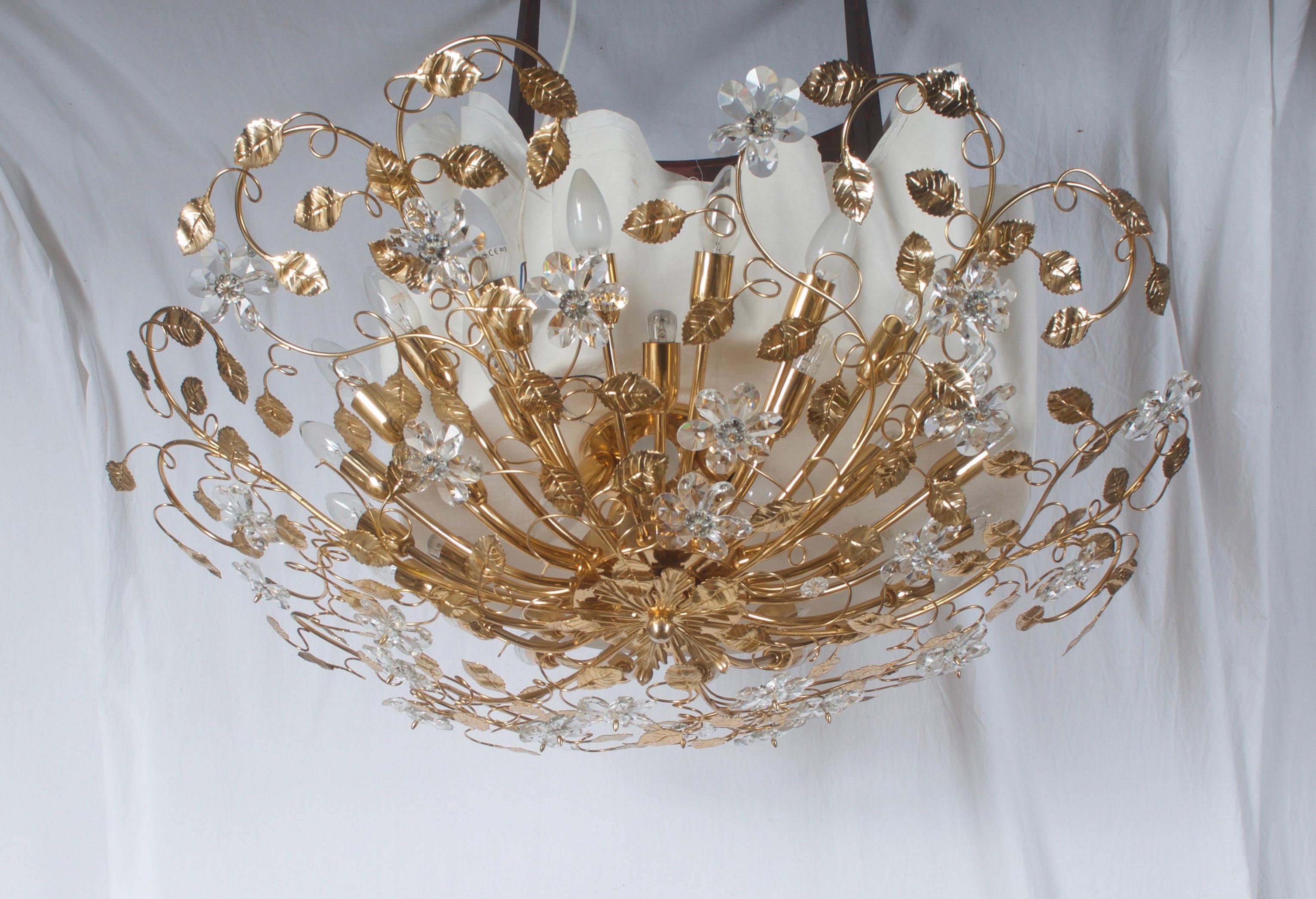 Modern Huge Bras and Crystal Flush Mount Chandelier For Sale