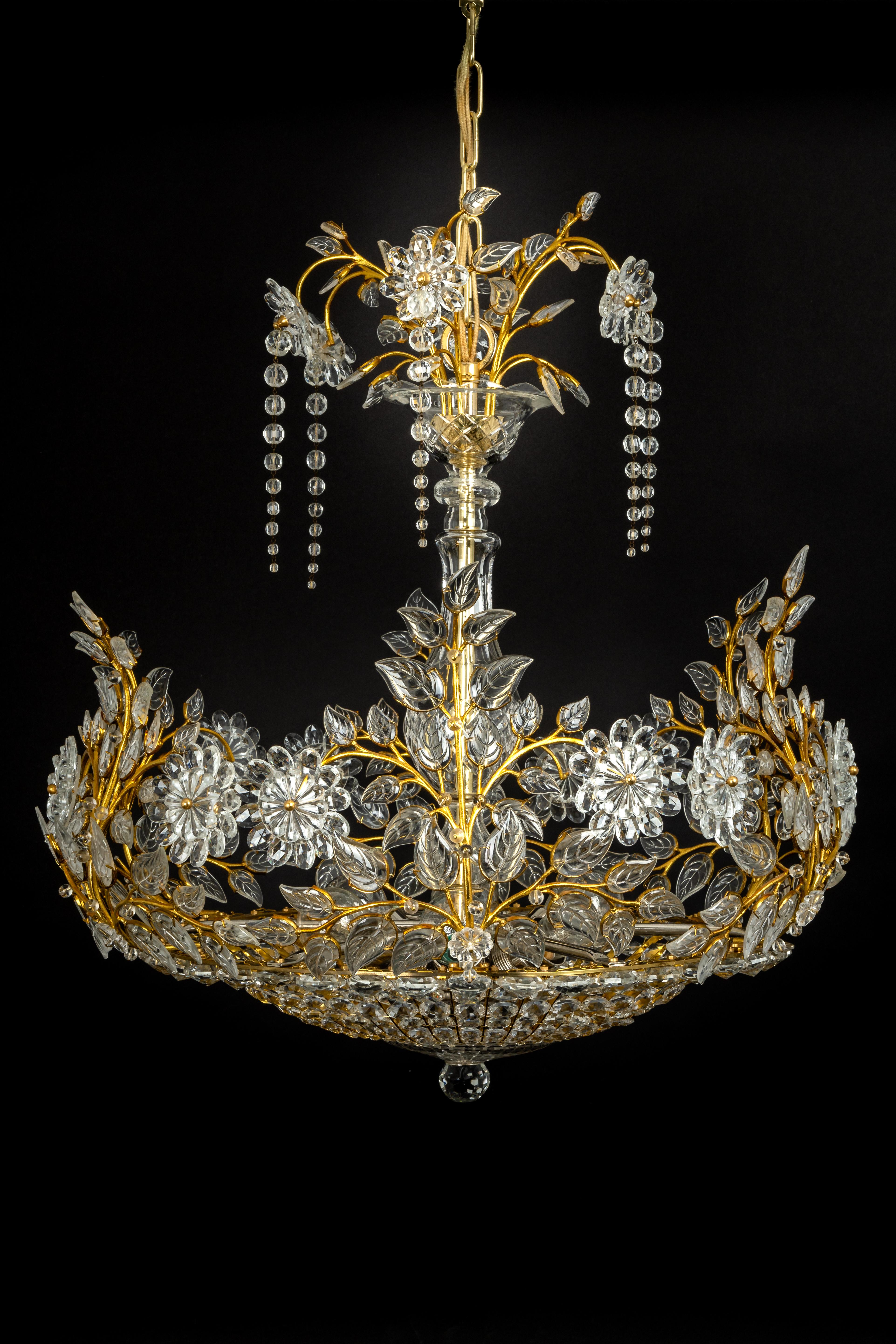 Huge Brass and Crystal Chandelier, Designed by Palwa, Germany, 1970s 8