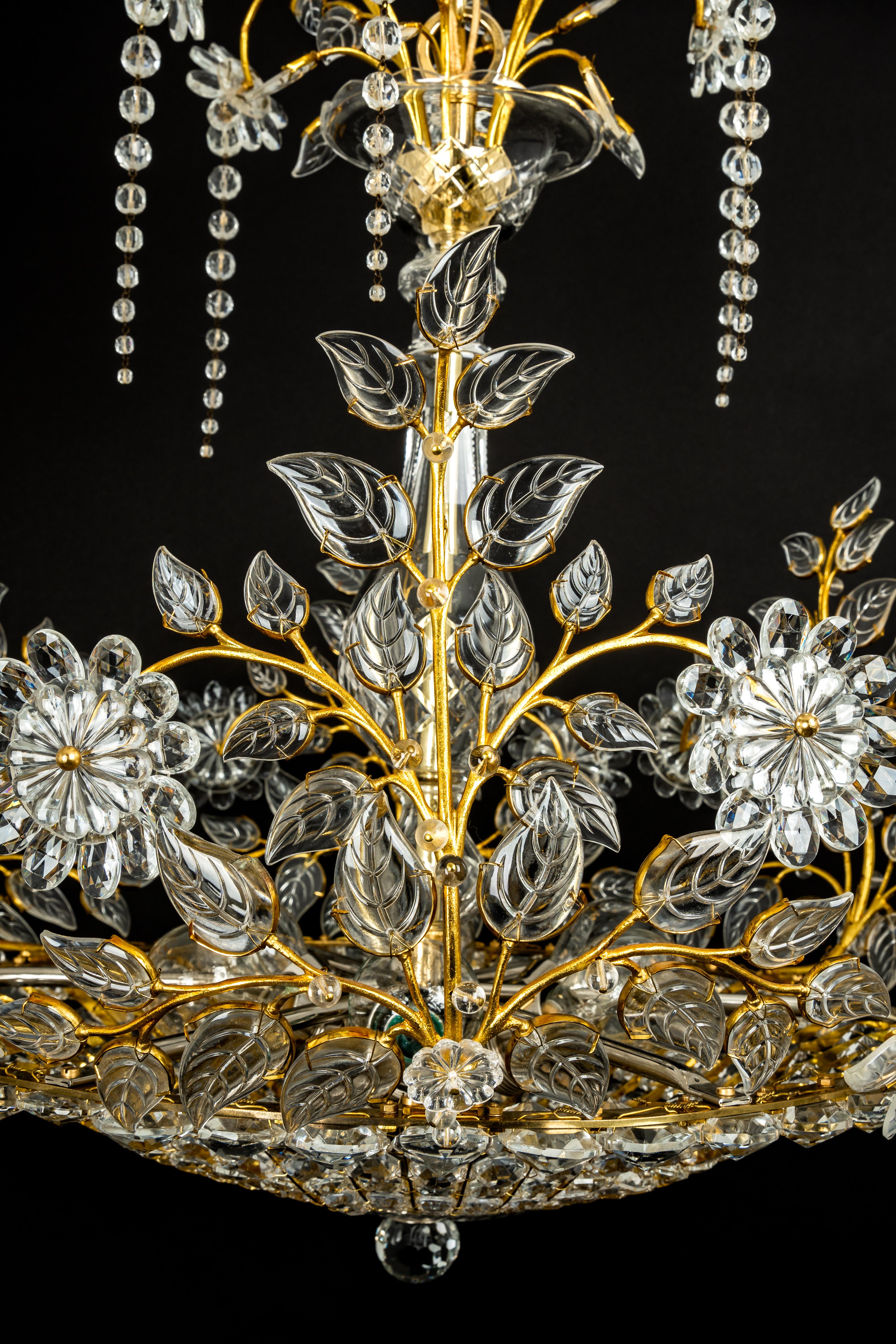 Huge Brass and Crystal Chandelier, Designed by Palwa, Germany, 1970s 9