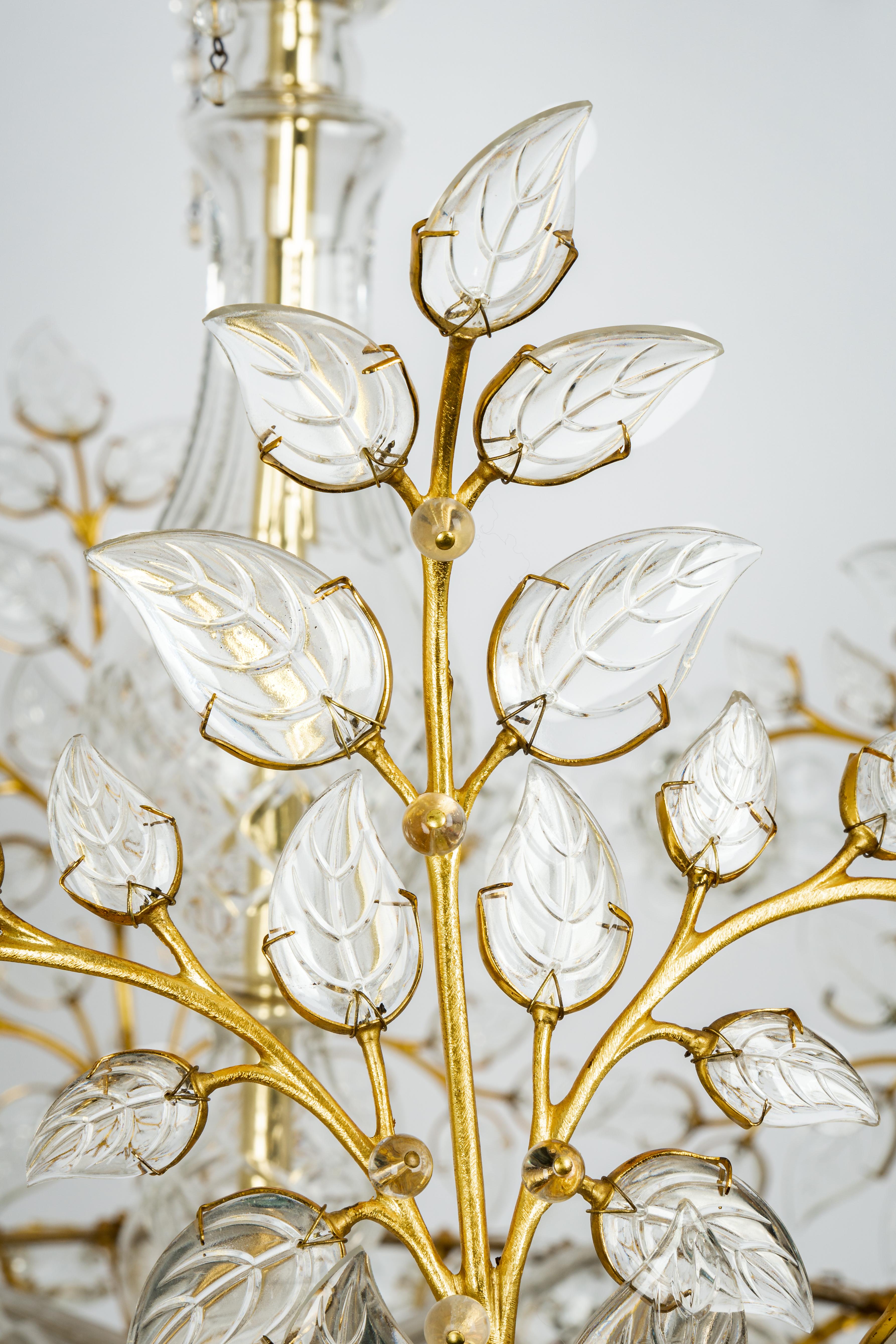Late 20th Century Huge Brass and Crystal Chandelier, Designed by Palwa, Germany, 1970s