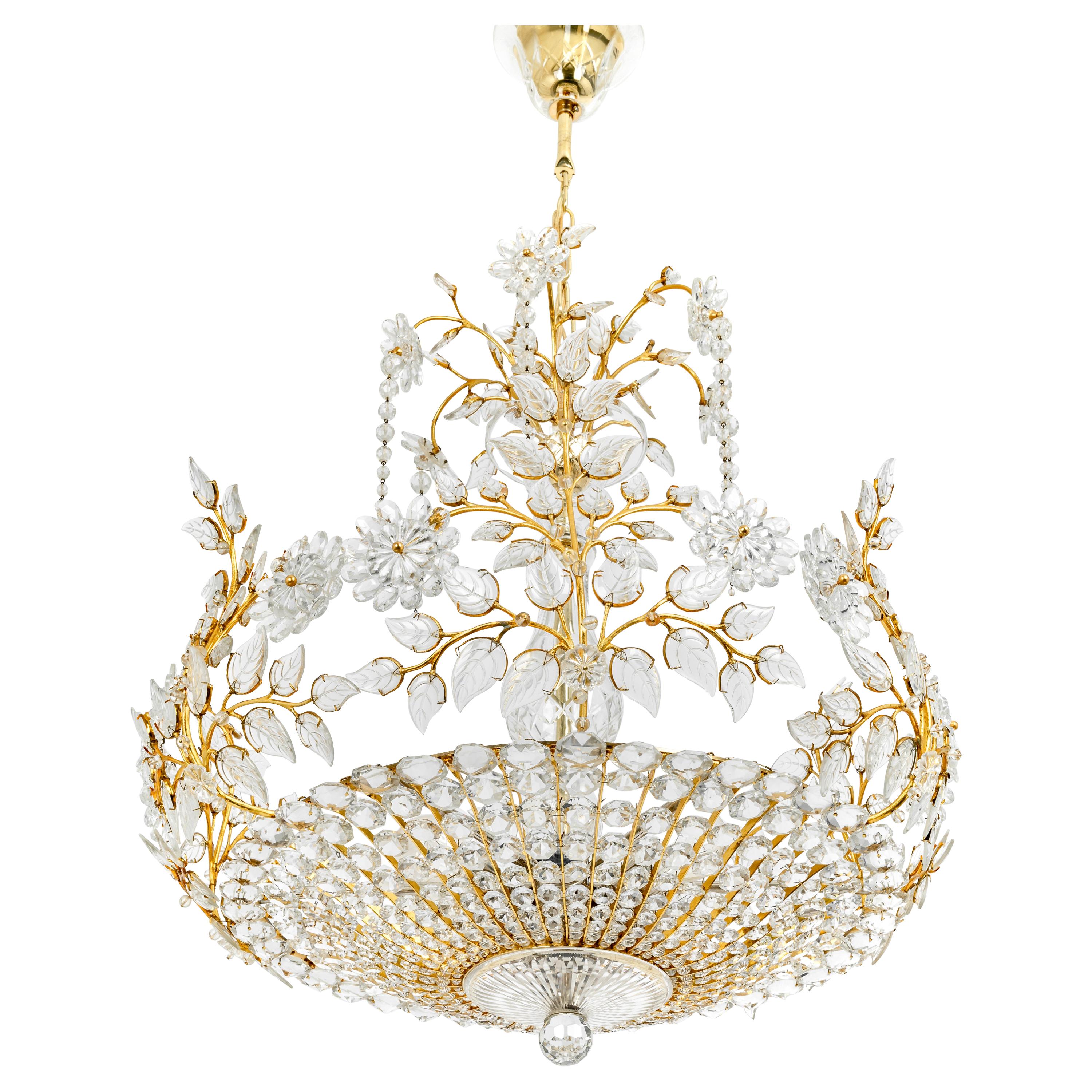Huge Brass and Crystal Chandelier, Designed by Palwa, Germany, 1970s