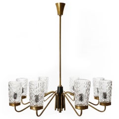 Énorme lustre de Rupert Nikoll, laiton patiné et verre texturé, Autriche, 1960