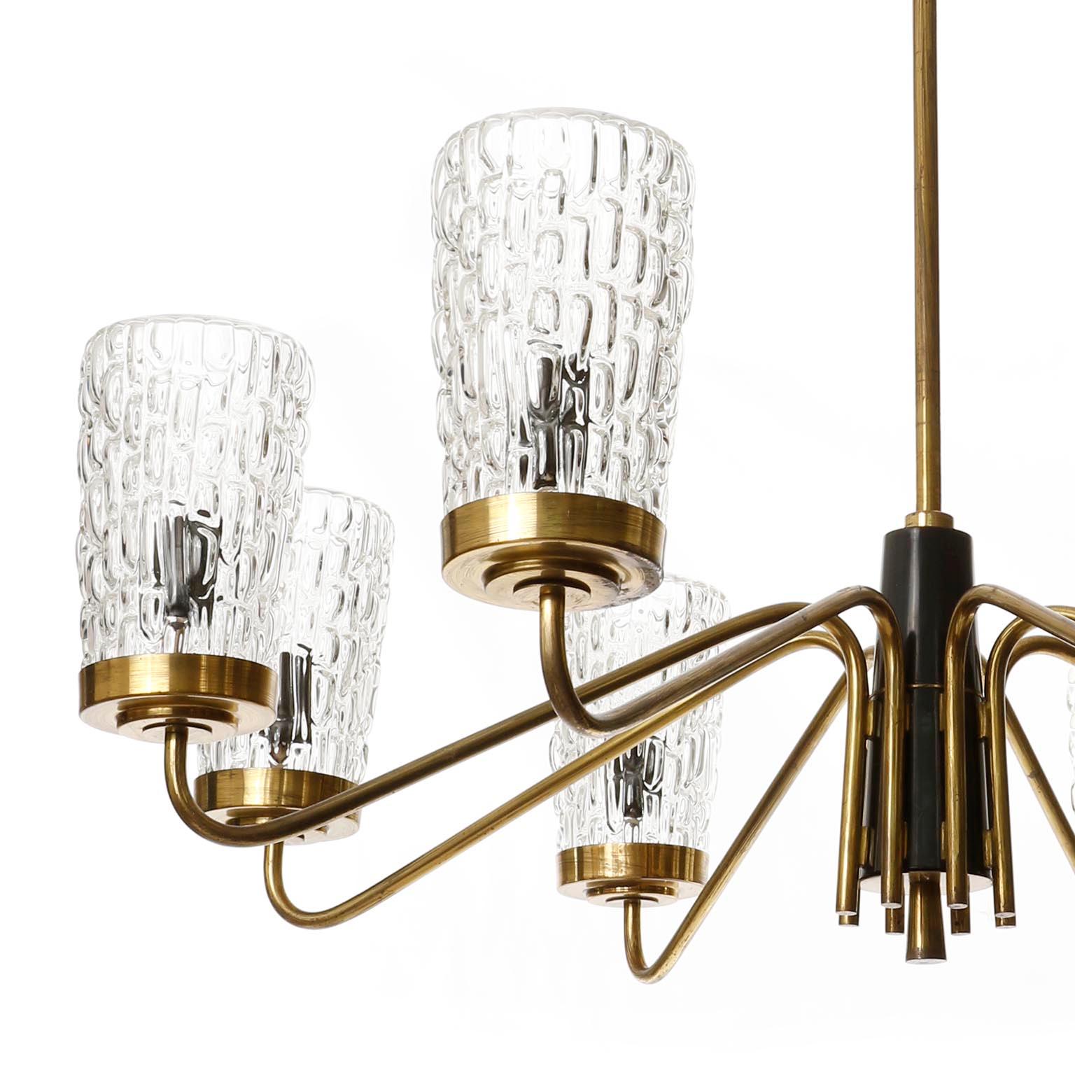 Painted Huge Brass and Glass Chandelier by Rupert Nikoll, Austria, 1960 For Sale