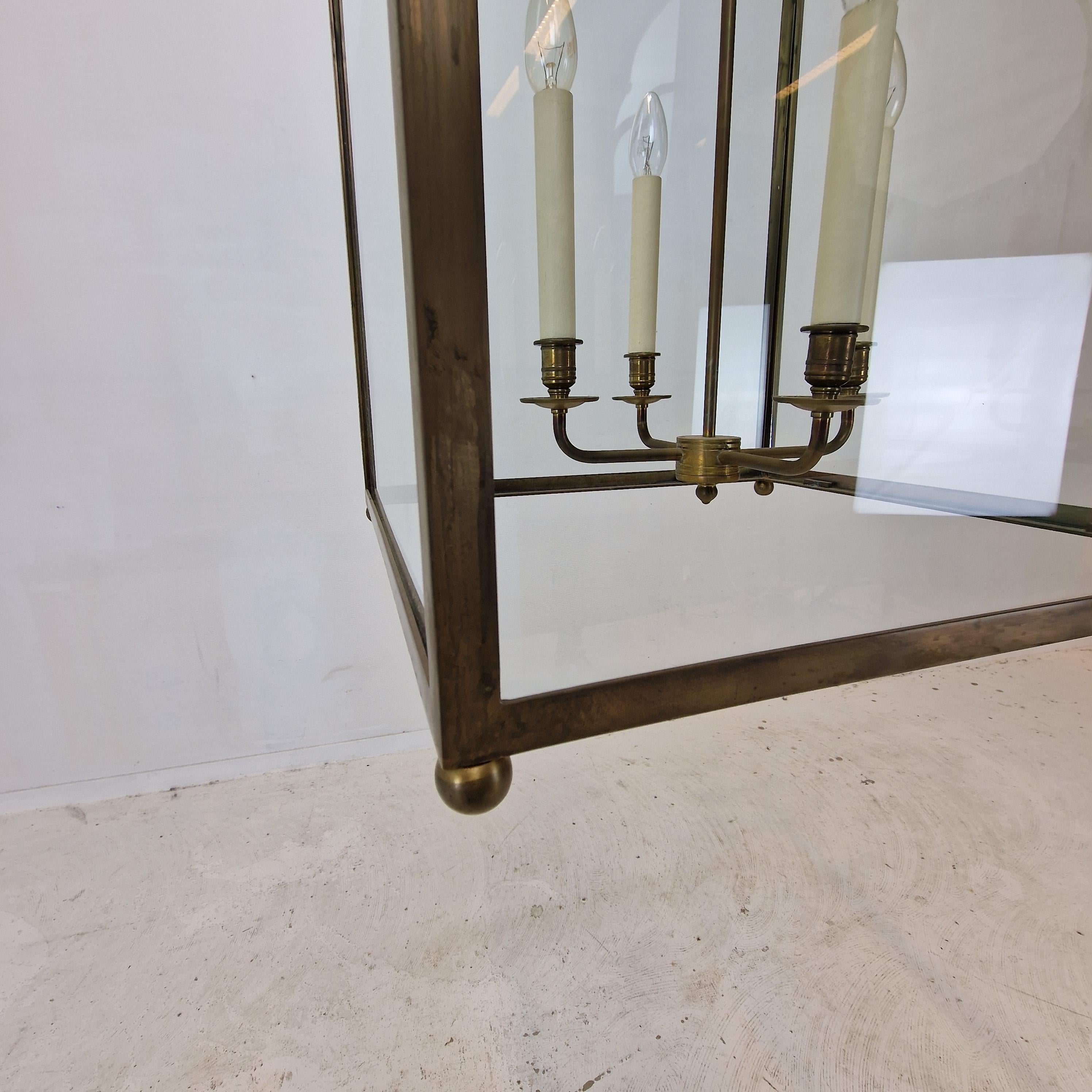 Huge Brass and Glass French Hall Lantern For Sale 4